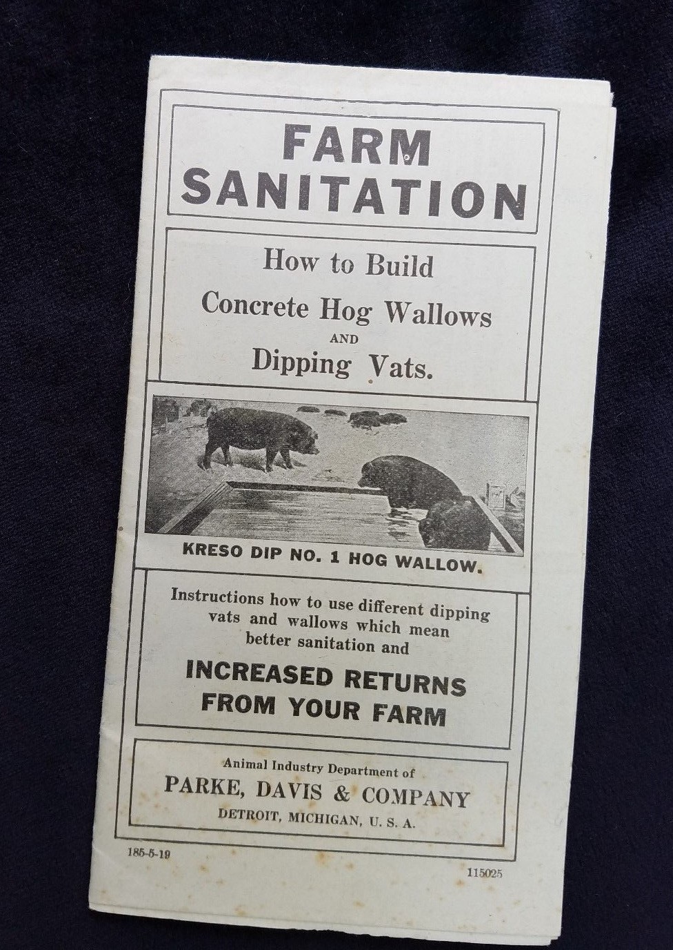 1919 Parke Davis Detroit Leaflet Farm Sanitation Concrete Hog Wallows Dip Vats