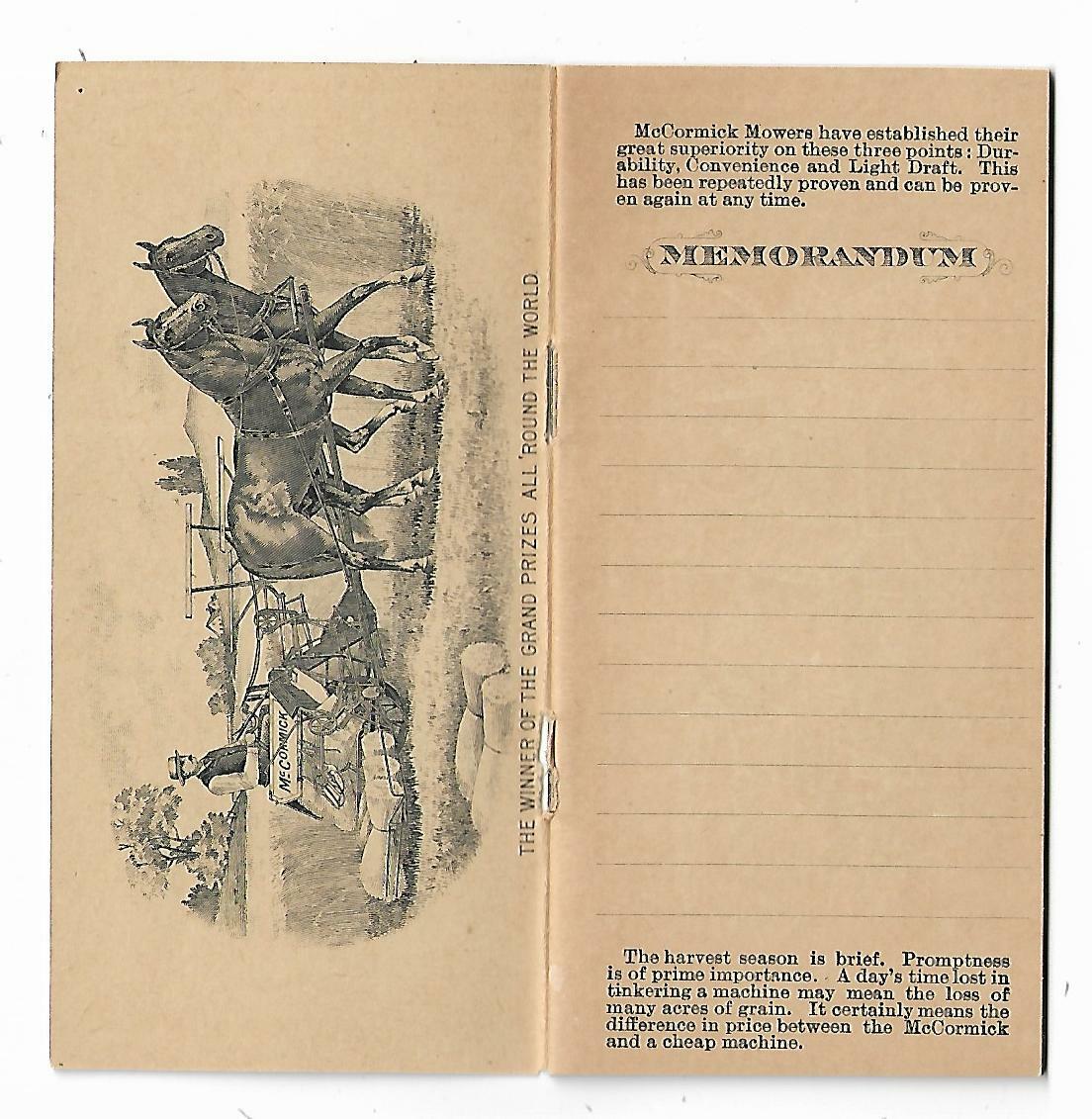 Old Calendar & Memo Book McCormick Harvesting Machine Co Chicago IL Factory View