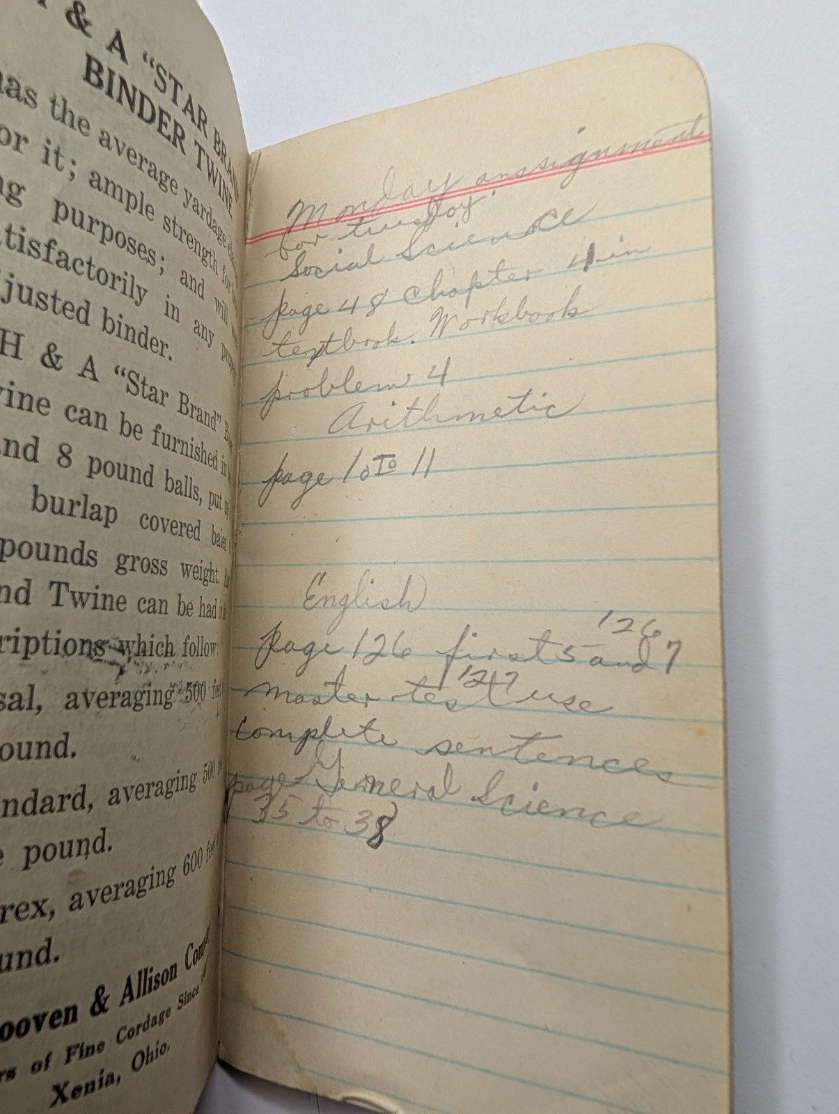 c1920s Xenia Ohio Allison & Cordage Pocket Notepad Hooven Rope Book Vtg Memo 1K