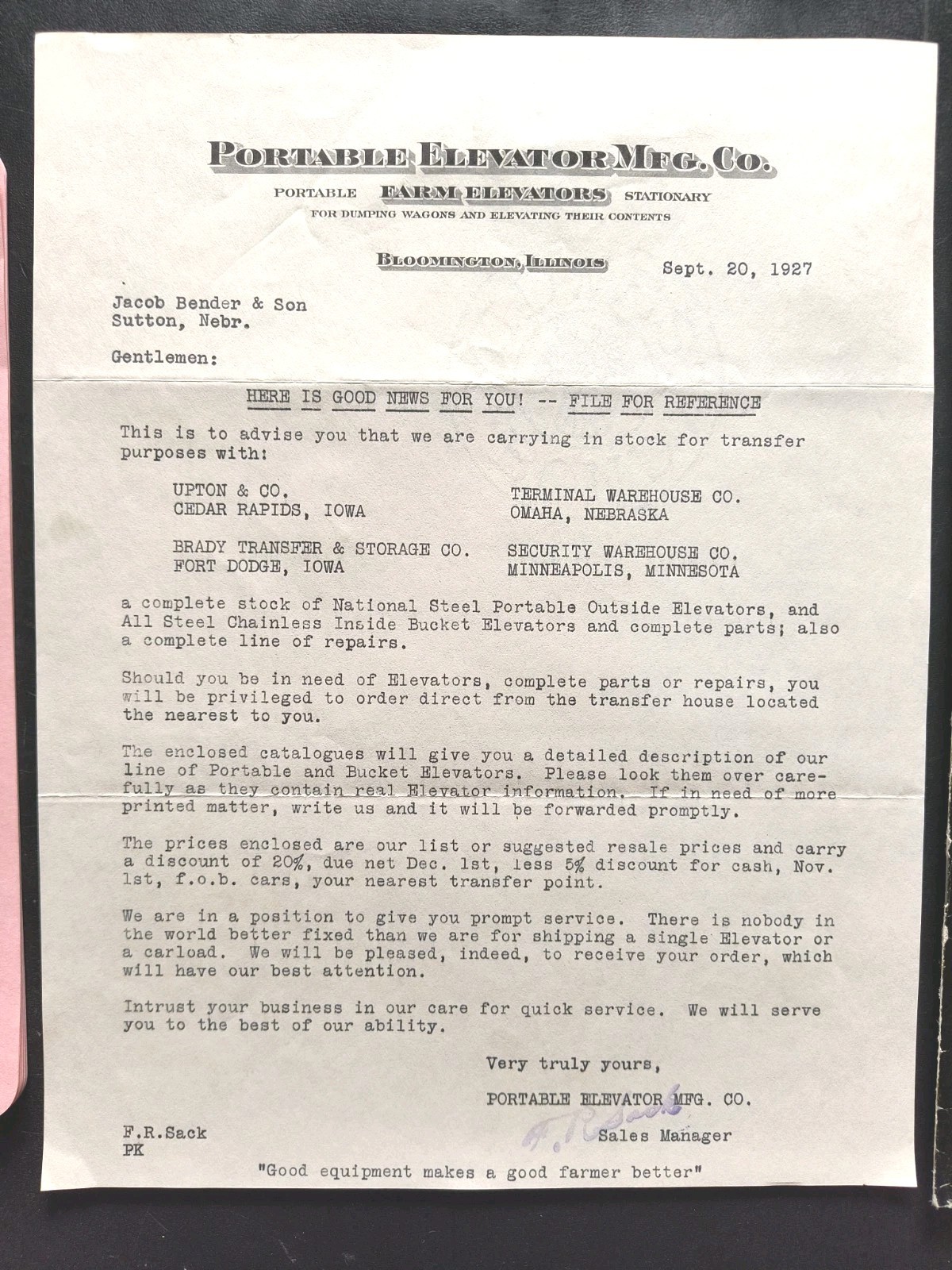 1927 Portable Elevator Mfg Farm Equipment Advertising Sales Letter Brochure Lot