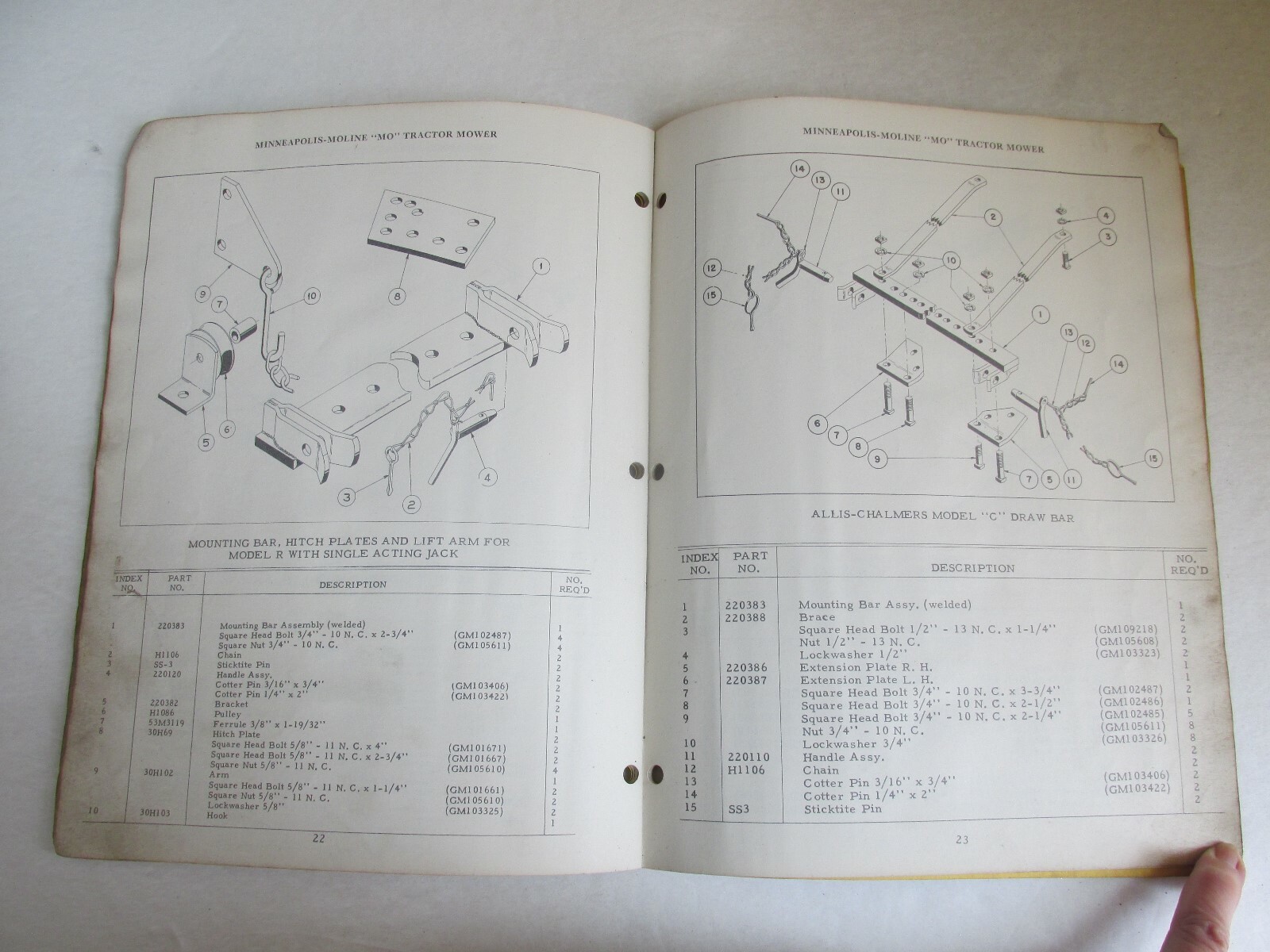 MBF89 Farm Manual Minneapolis Moline MM Repair Catalog MO Tractor mower 105 107