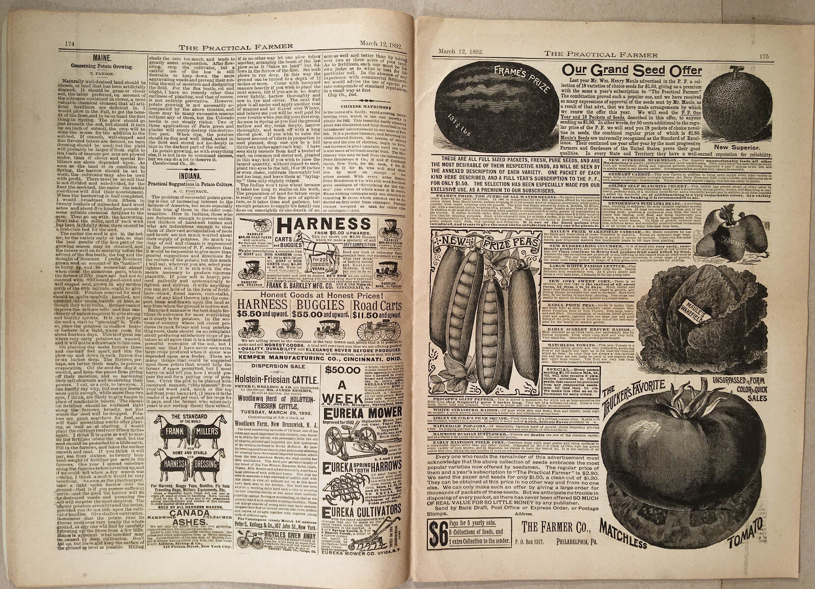 THE PRACTICAL FARMER Magazine March 12, 1892, Vol.64, No.11 – Great Ads & Illus.