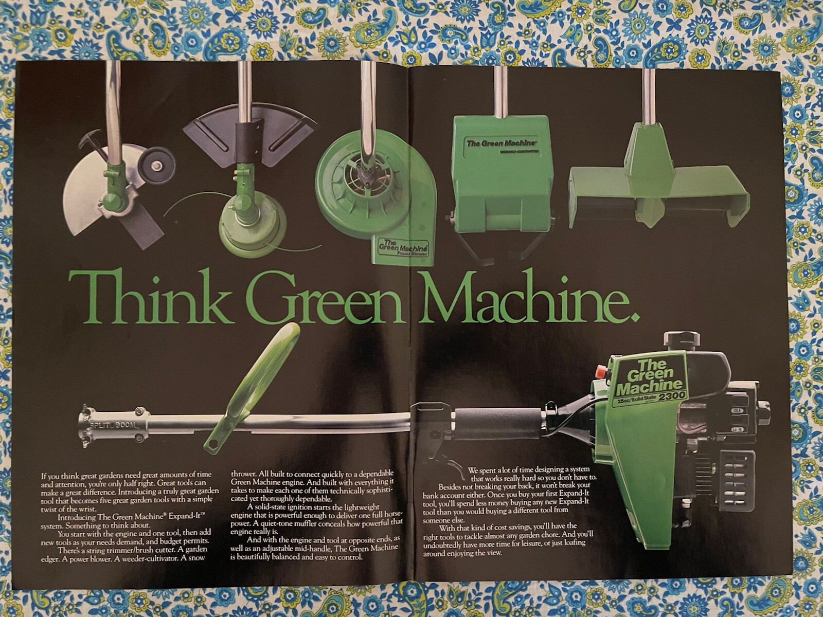 Vintage 1985 Think Green Machine 2300 Lawn Tool Print Ad Multi Attachments Edger