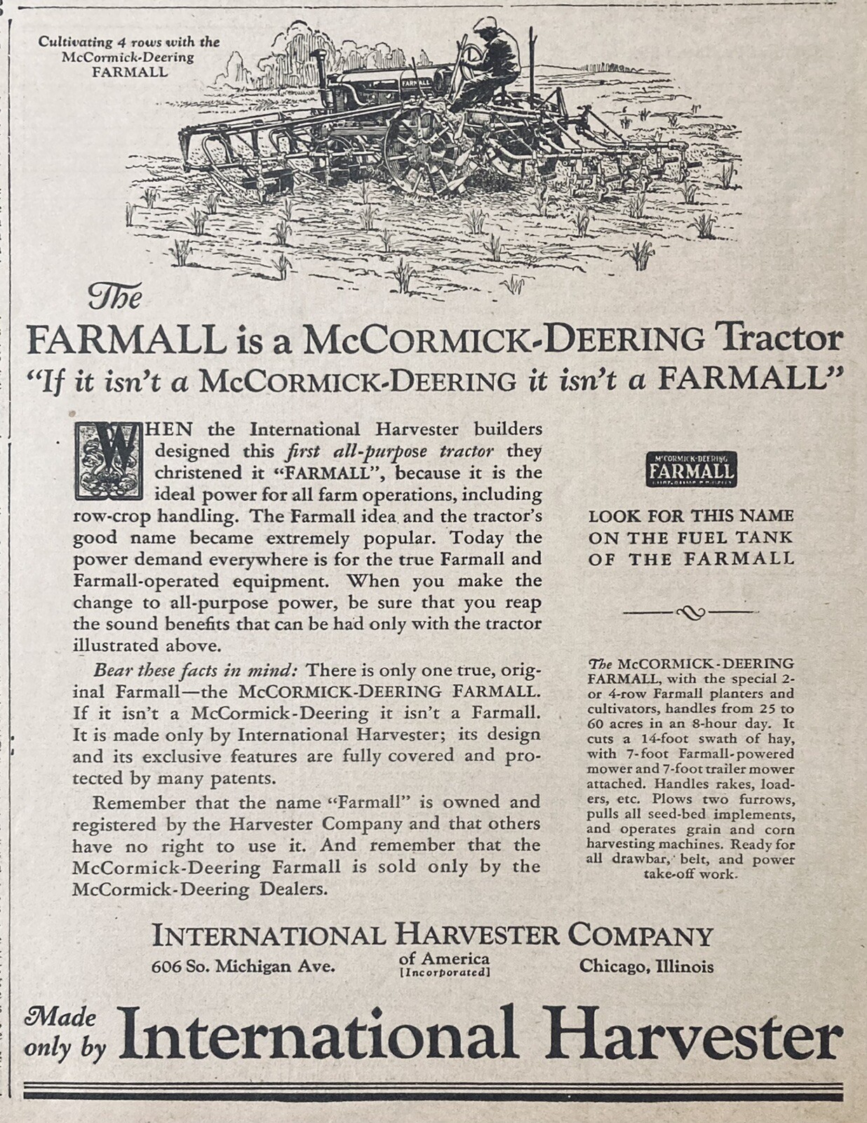 1931 AD.(XH38)~INTERNATIONAL HARVESTER CO. MCCORMICK-DEERING FARMALL TRACTOR~~