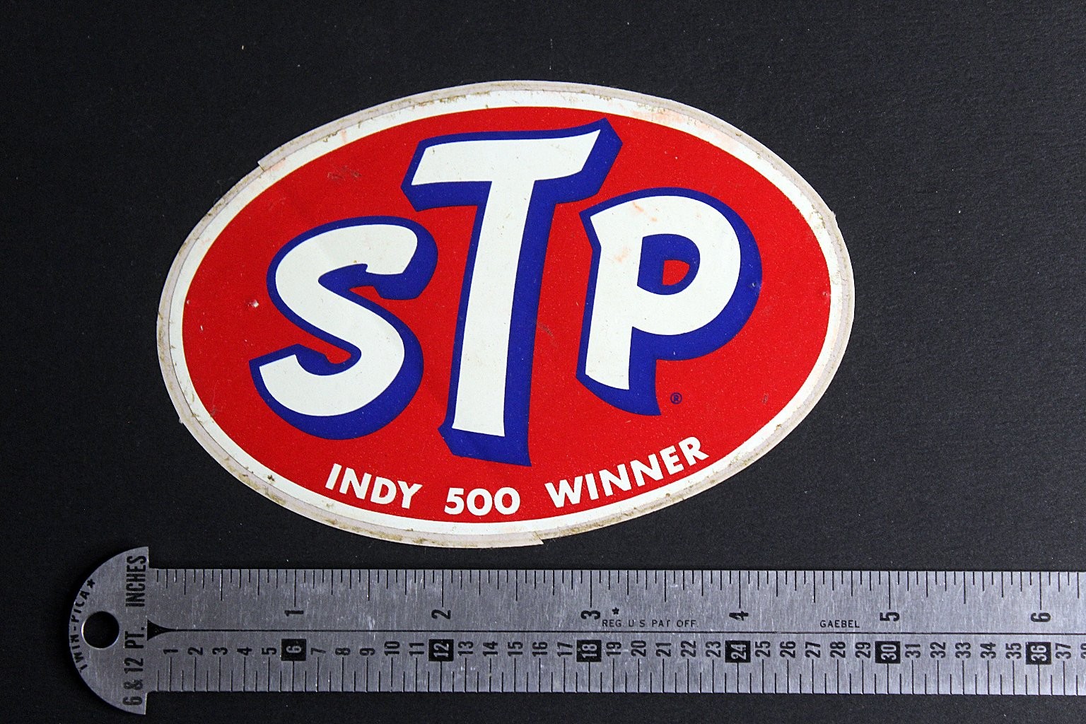 STP Indy 500 Winner Vintage Oval Decal Sticker 5 Inch Red White Blue