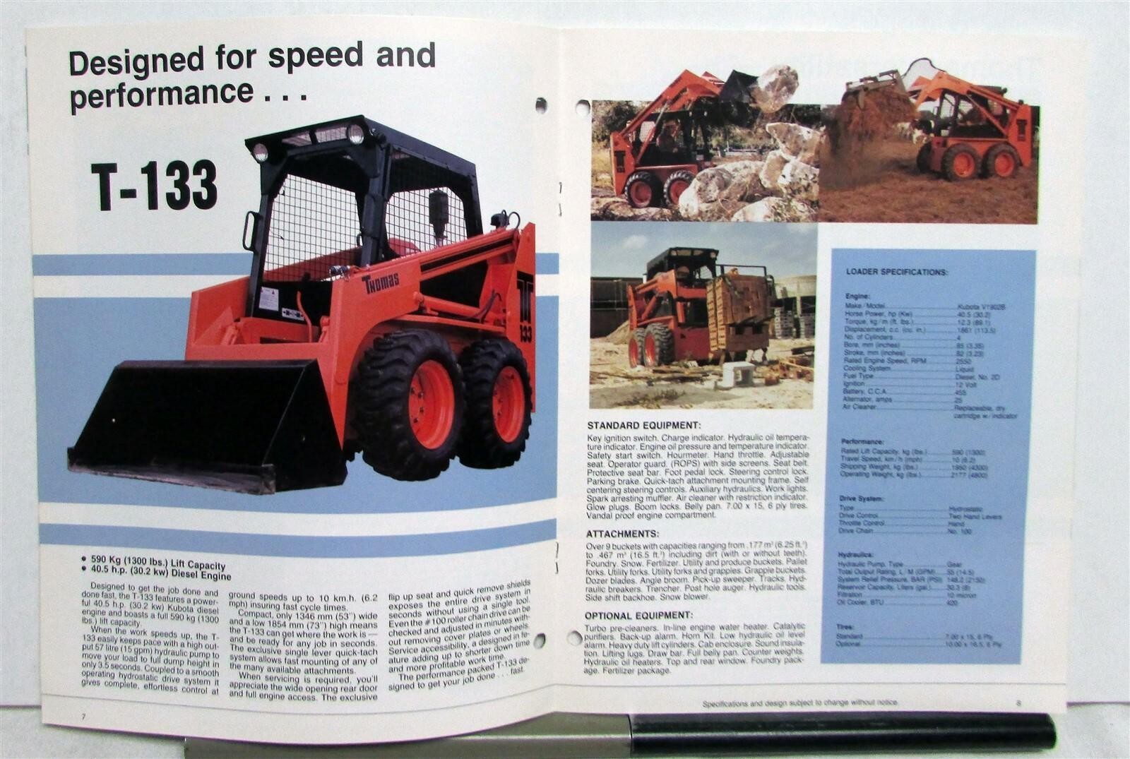 1980s Thomas T-83 103 133 173 233 Specifications Construction Sales Brochure