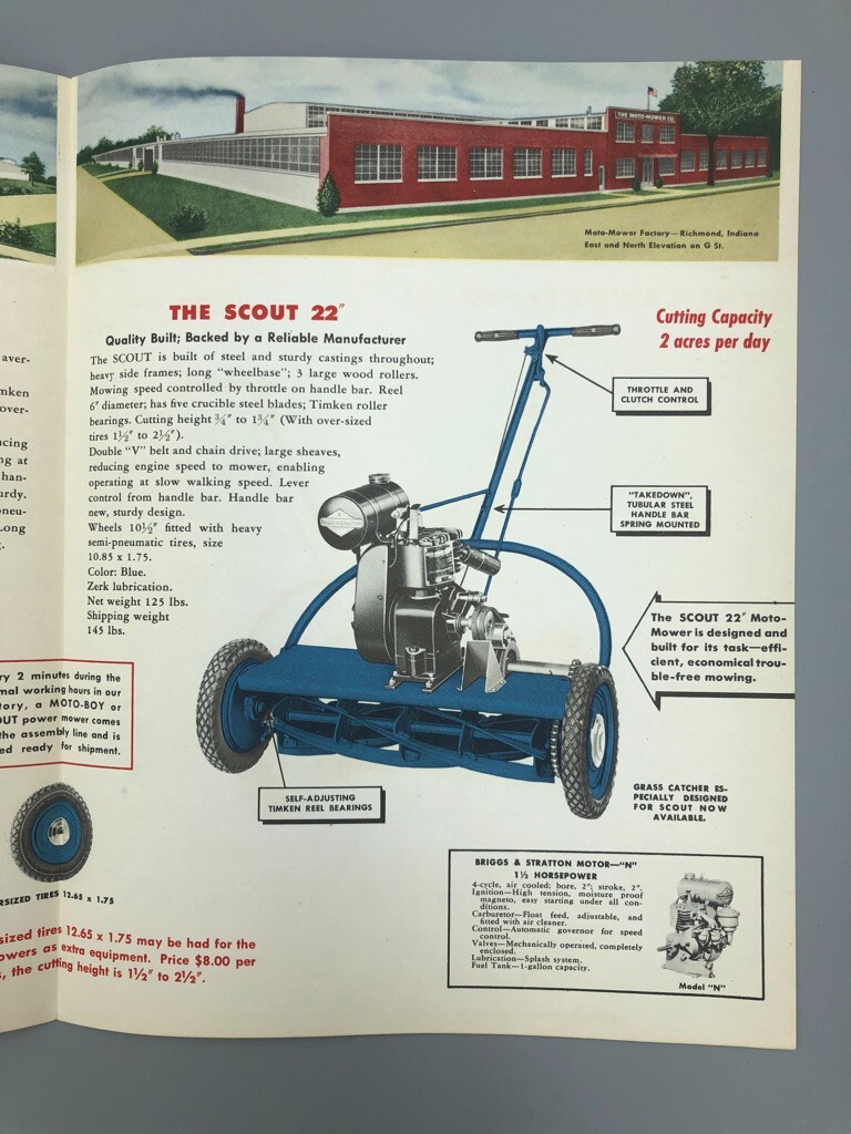 1940s MOTO-MOWER Co REEL LAWN MOWER Vintage ADVERTISE Brochure BRIGGS & STRATTON