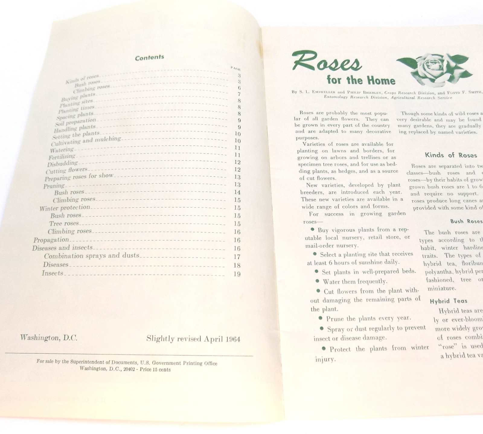 Vntg Roses For the Home US Dept Ag Home & Garden Bulletin No 25 Buckworth 1964