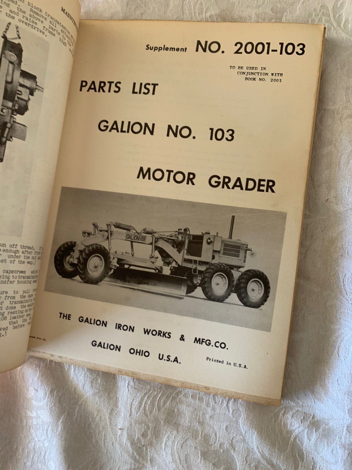 Vintage Galion Iron Works No 102 Motor Grader Tractor Service & Operator Manual