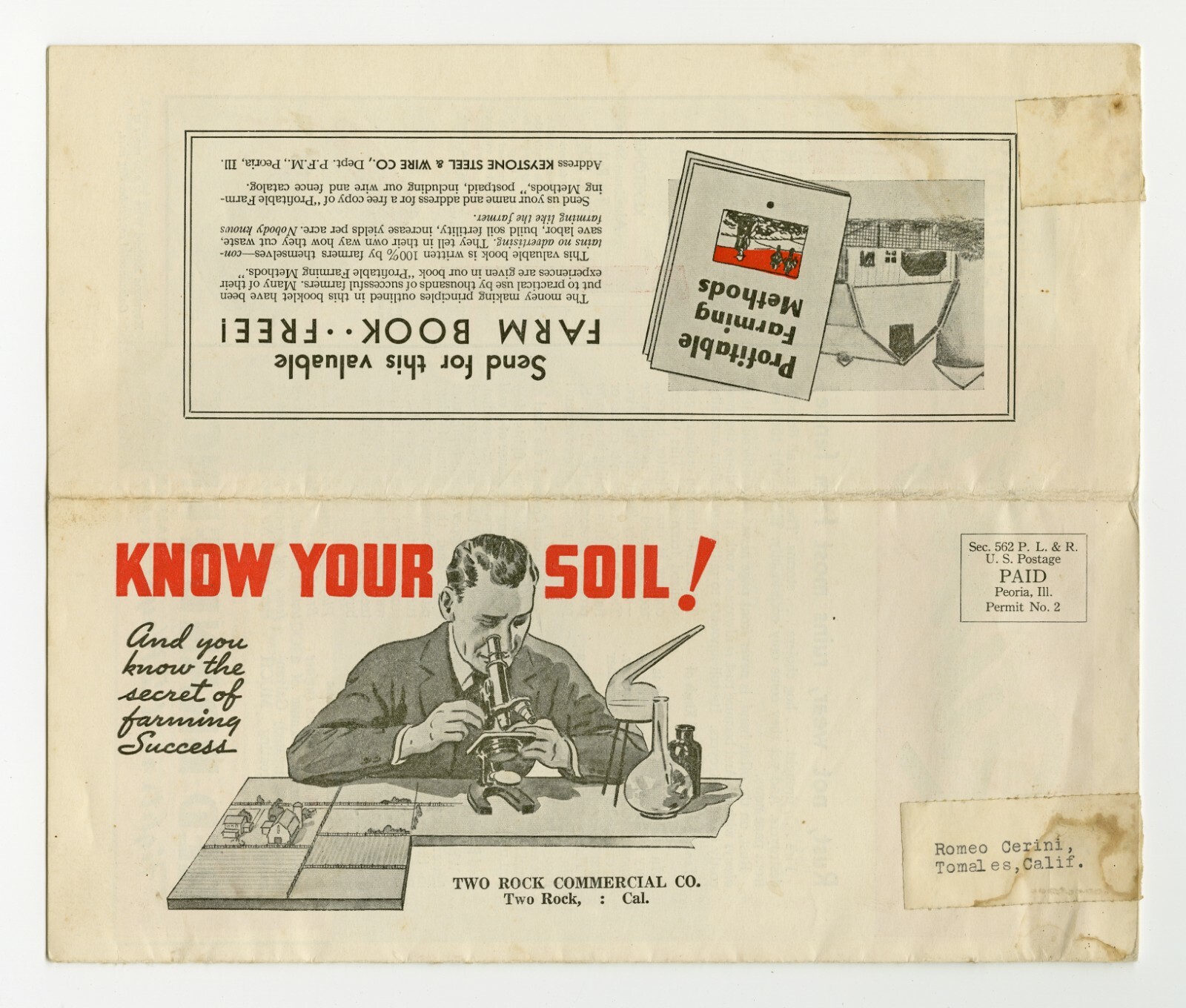 PEORIA KEYSTONE STEEL SOIL SCIENCE BOOKLET, TWO ROCK, SONOMA COUNTY, CIRCA 1940