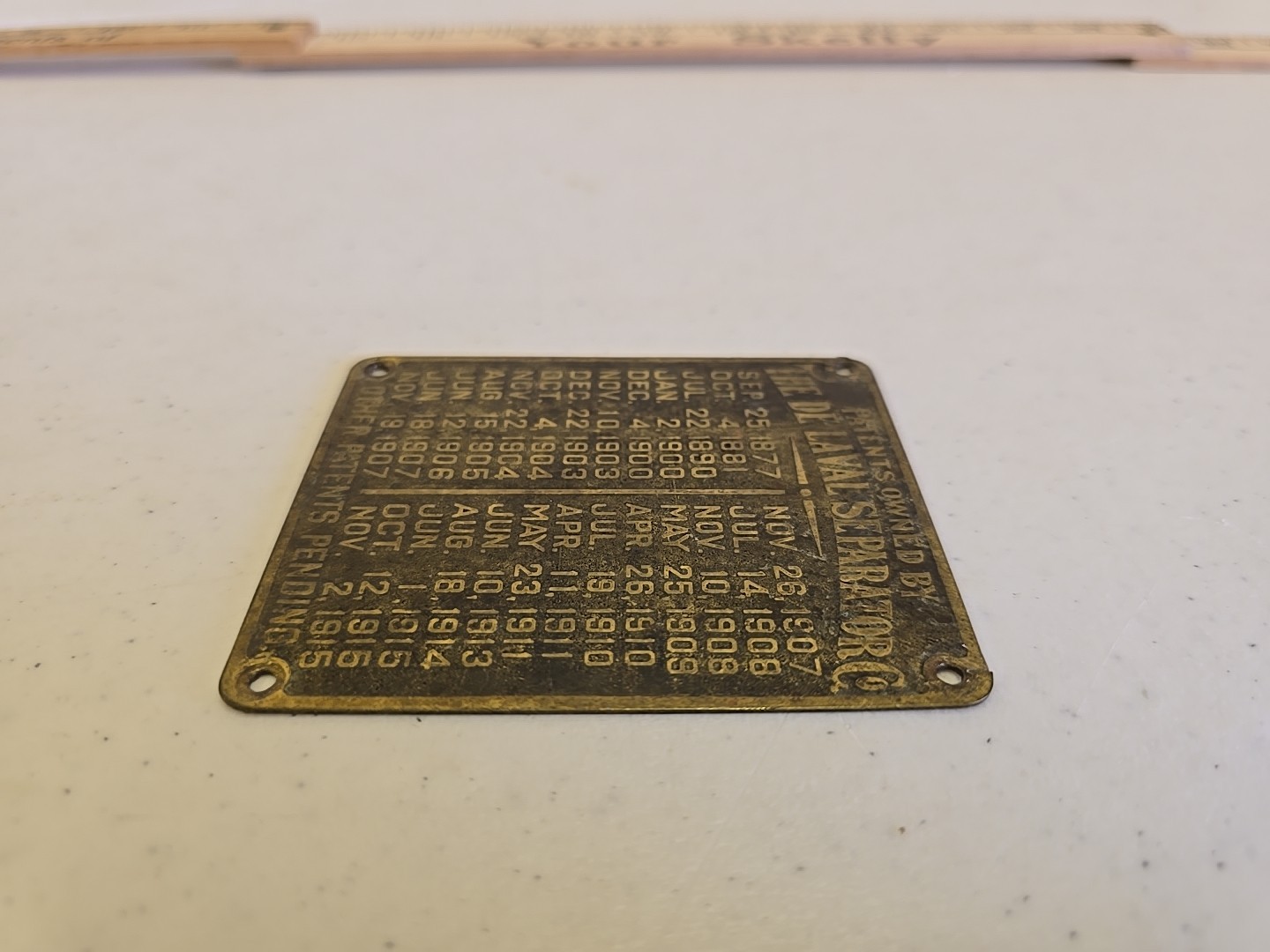 Antique De Laval Seperator Co Advertising 1915 Brass Patent List Badge Emblem