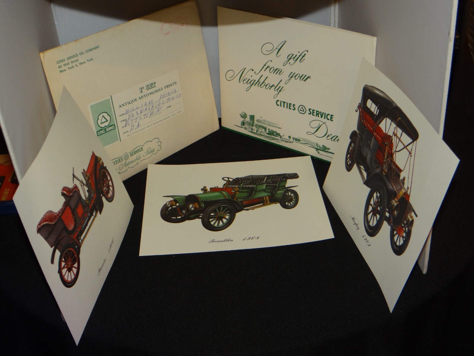 1950&rsquo;s Cities Service Gasoline Early Automobile Prints Complimentary Gift w/Env.