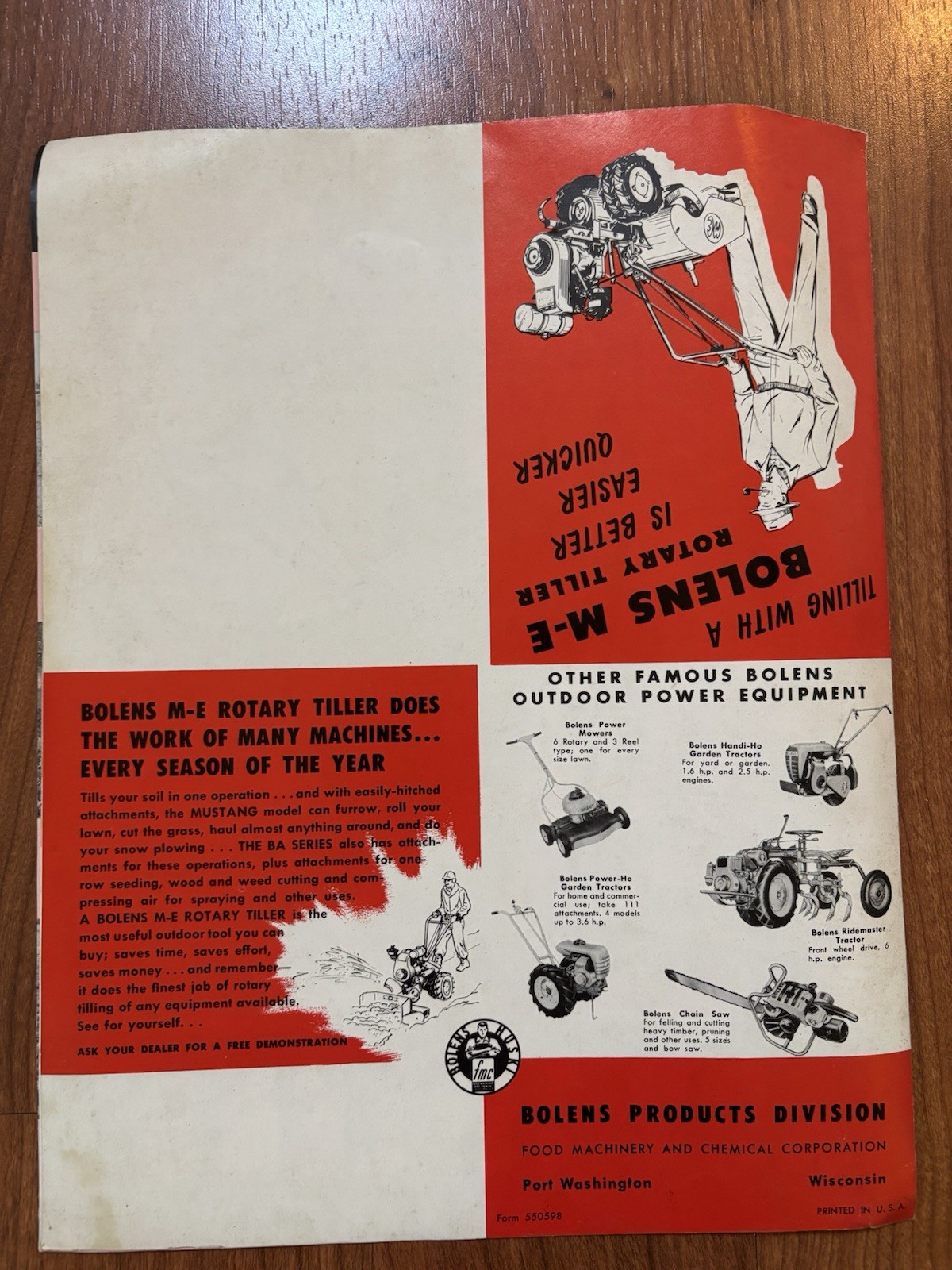 Vintage 1950s The Amazing Bolens M-E Rotary Tiller Brochure Catalog Ephemera