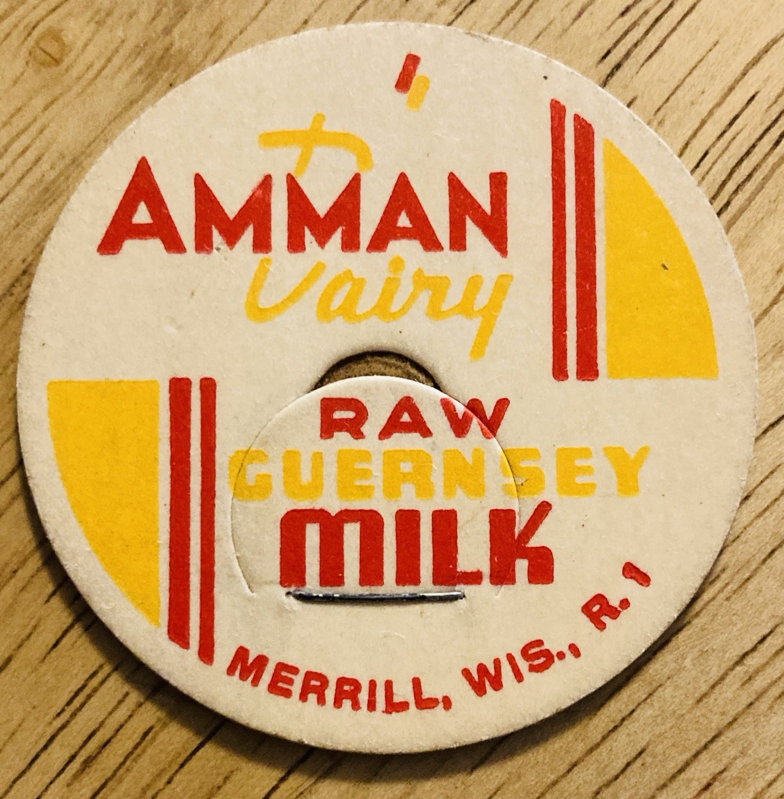 MILK BOTTLE CAP~AMMAN DAIRY FARM, MERRILL, WIS.