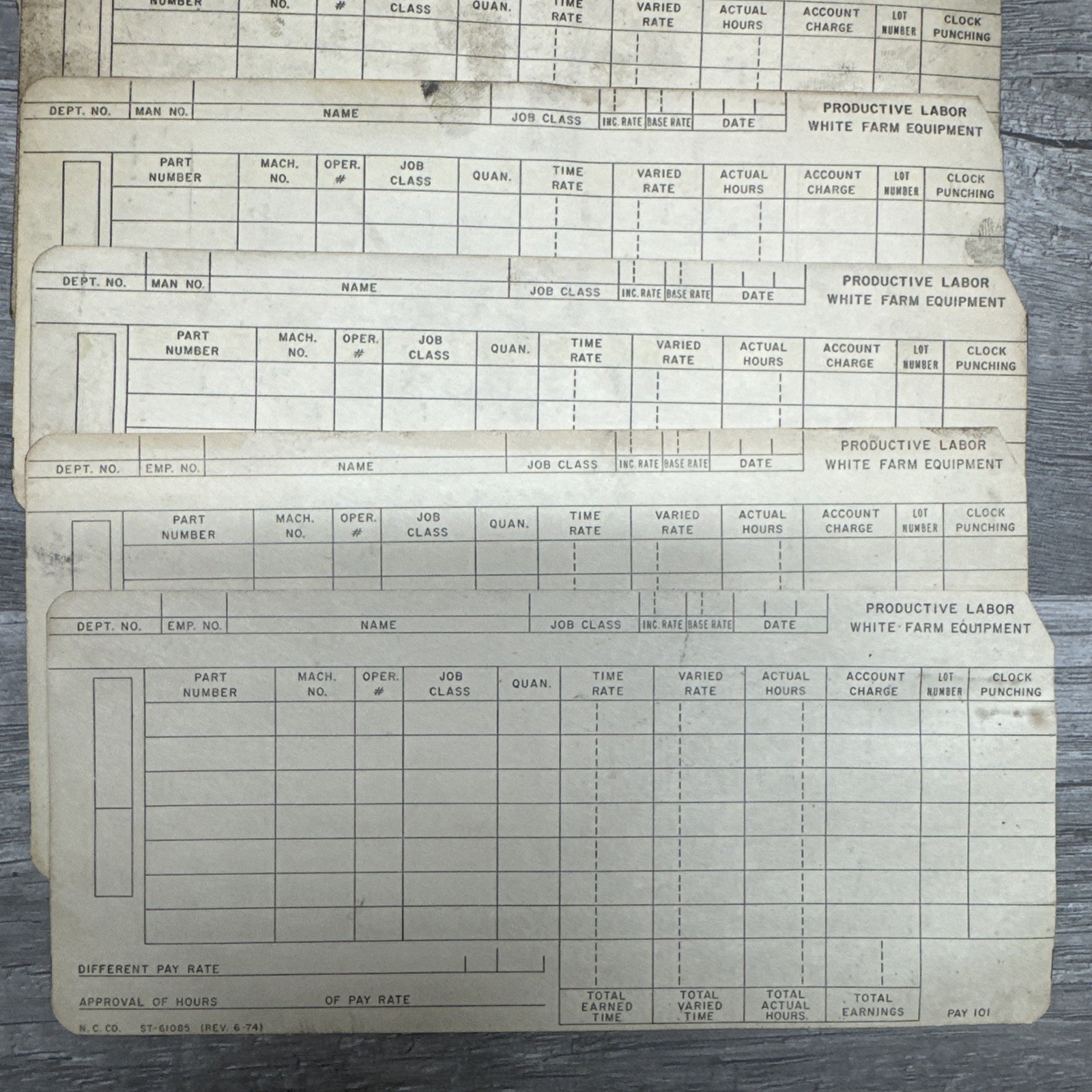 White Farm Equipment Co. Charles City, Iowa Employee Time Cards, Handbook Union