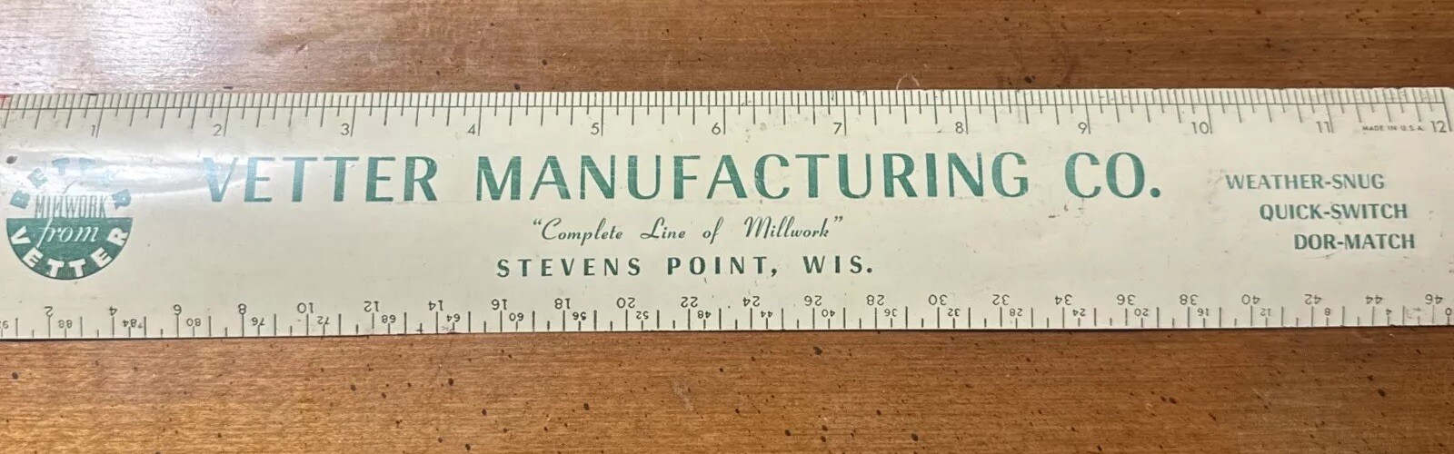Vintage Advertising Vetter Manufacturing Stevens Point WI Metal Ruler Made USA