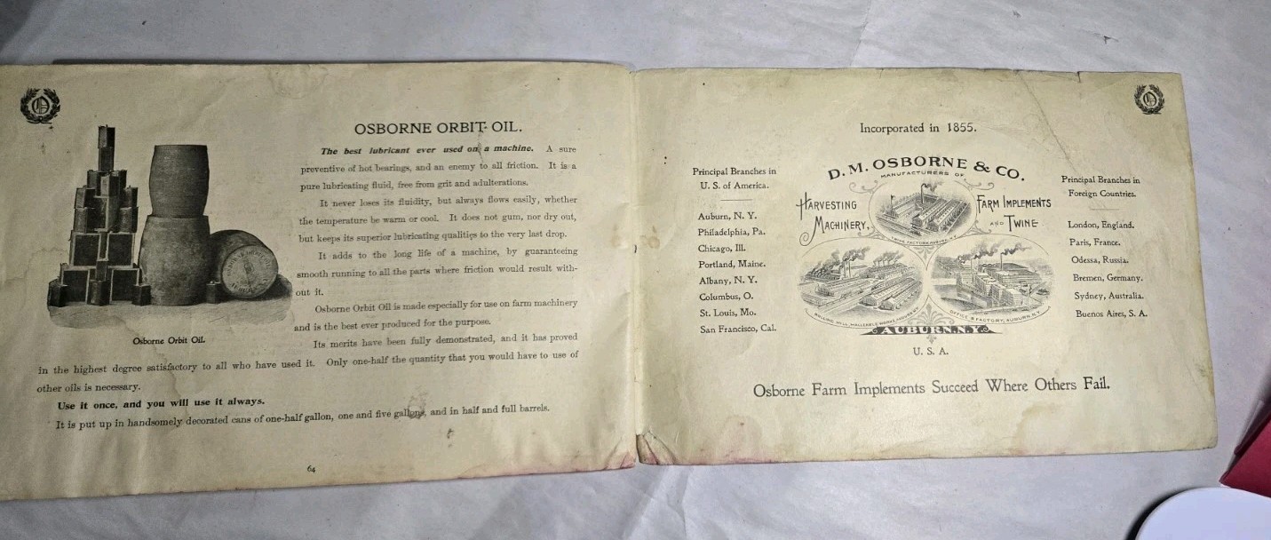 Rare 1890s D.M. OSBORNE & CO Handy Book For House & Farm Implements & Recipes