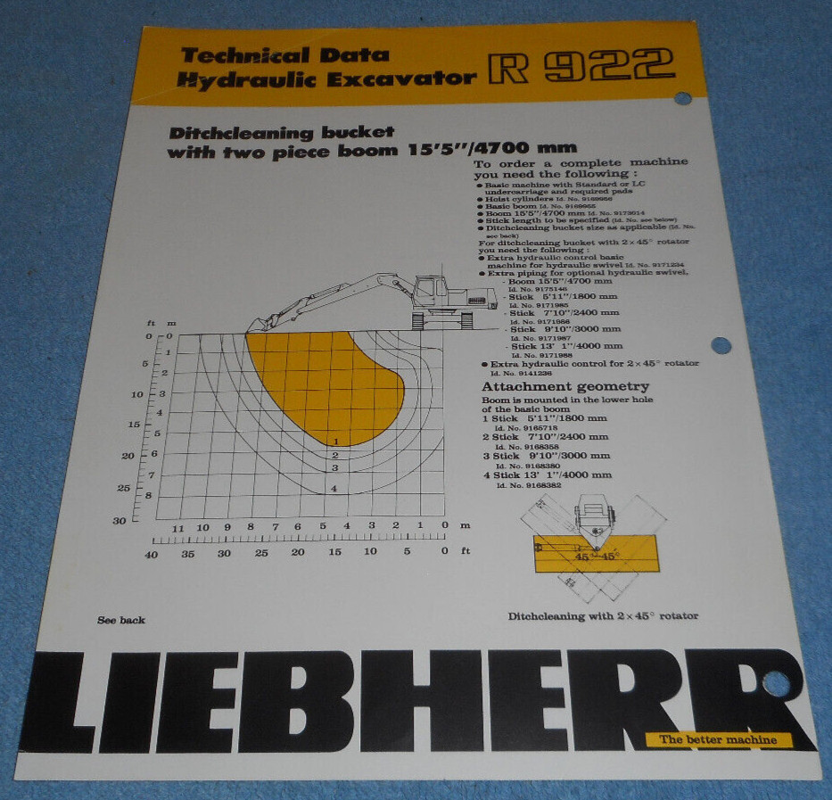 1983 Liebherr R922 Technical Data Hydraulic Excavator Ditchcleaning Bucket Boom