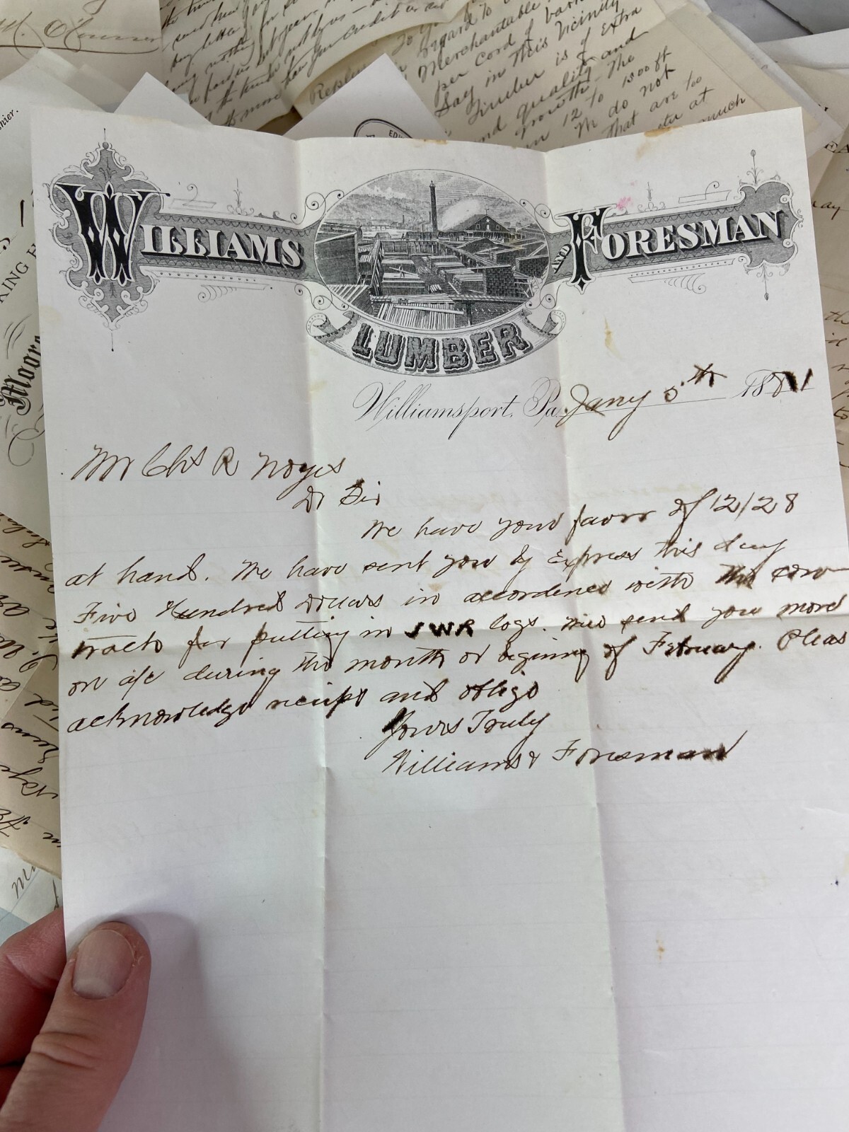 RARE HUGE Letter & Doc Archive 750+ Noyes Lumber 1880s Westport Pennsylvania PA