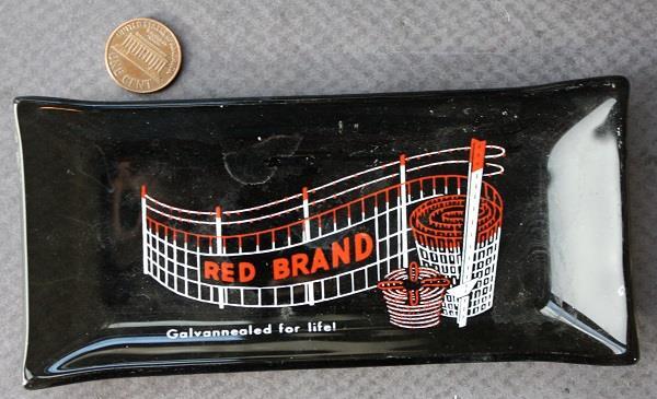 1960s Era Red Brand Galvanized Metal Fence smoked glass ashtray Farming related-