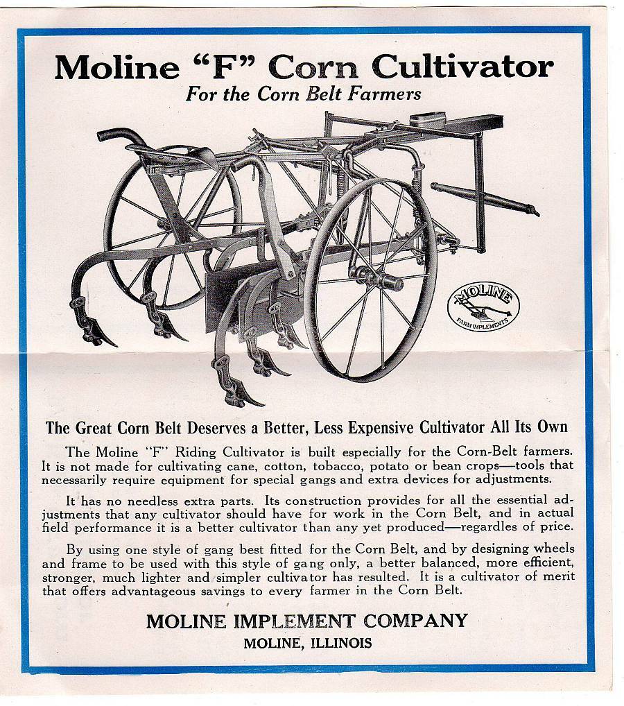 1920&rsquo;s MOLINE Implement-Plow Co Corn Cultivator Flyer, Mailer, Brochure Vintage