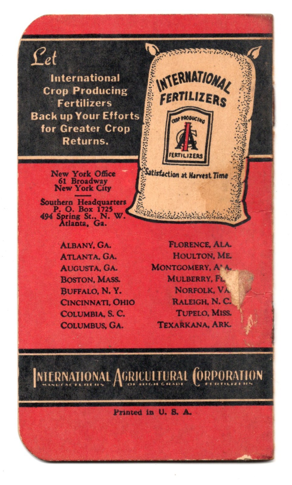 1930s – International Agriculture Corp Texarkana Arkansas Notepad – XL2R
