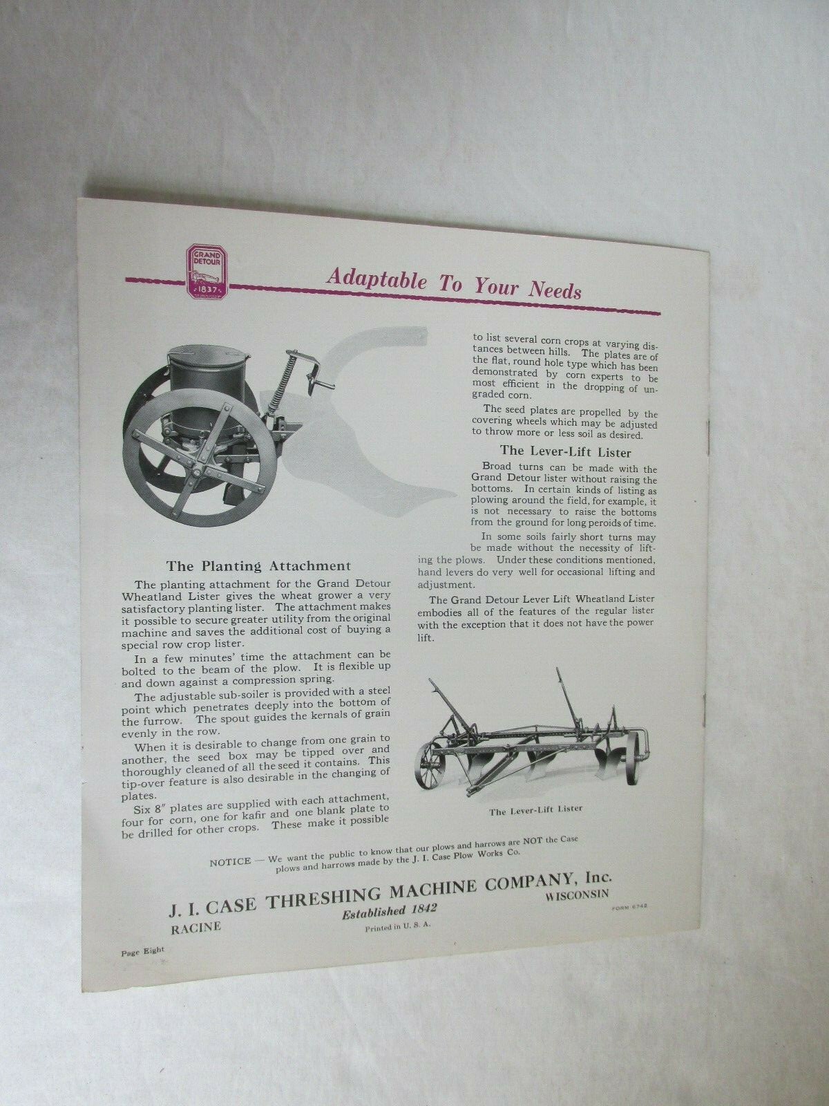 MBF75 Brochure JI Case Grand Detour Wheatland Listers sales literature