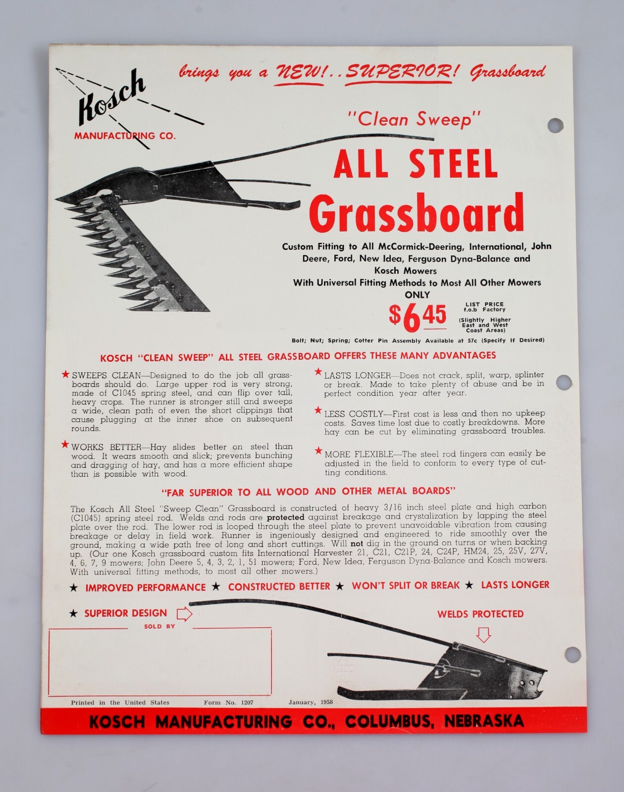 Vintage Kosch Manufacturing Drive Rite Power Take-Off Flyer Columbus Nebraska