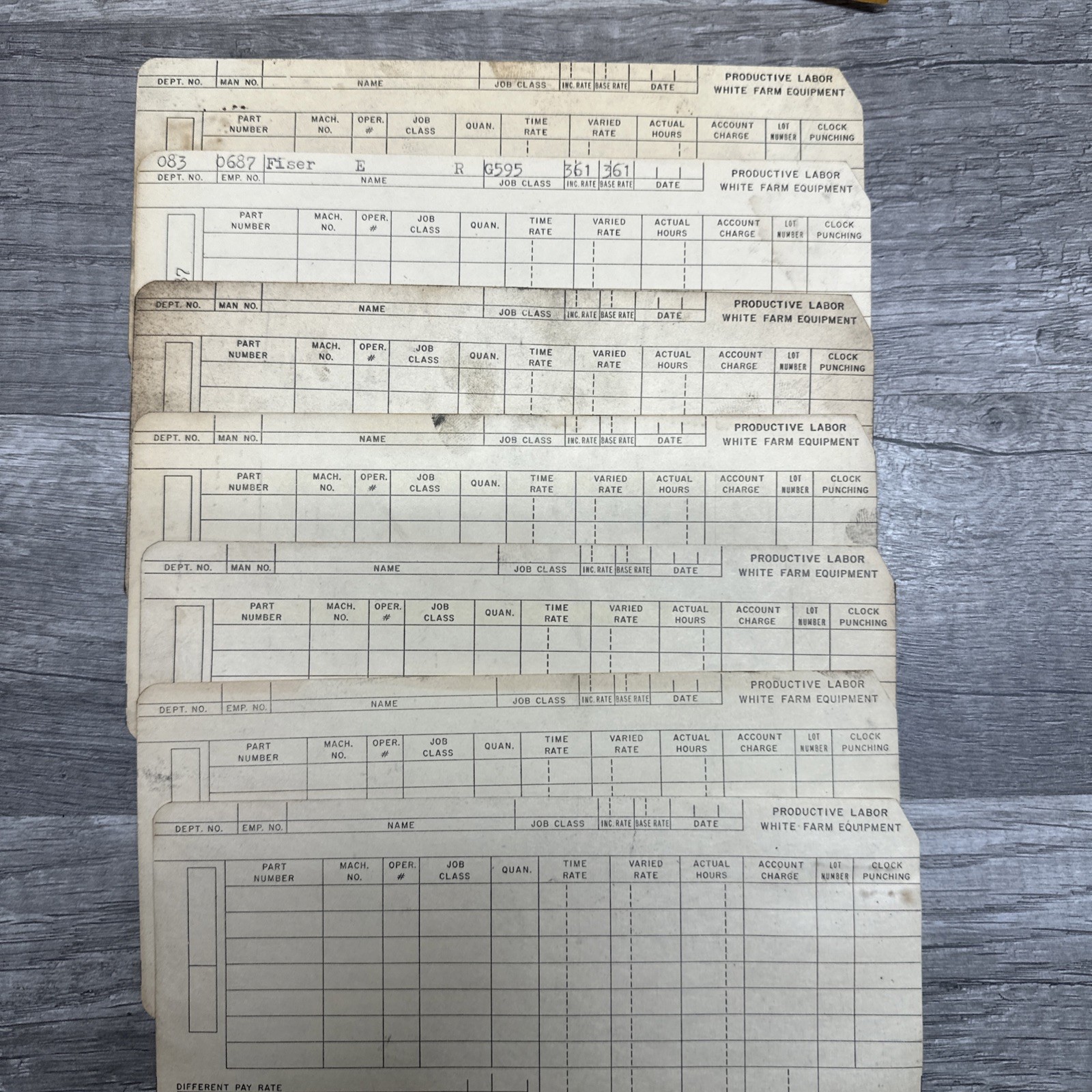 White Farm Equipment Co. Charles City, Iowa Employee Time Cards, Handbook Union