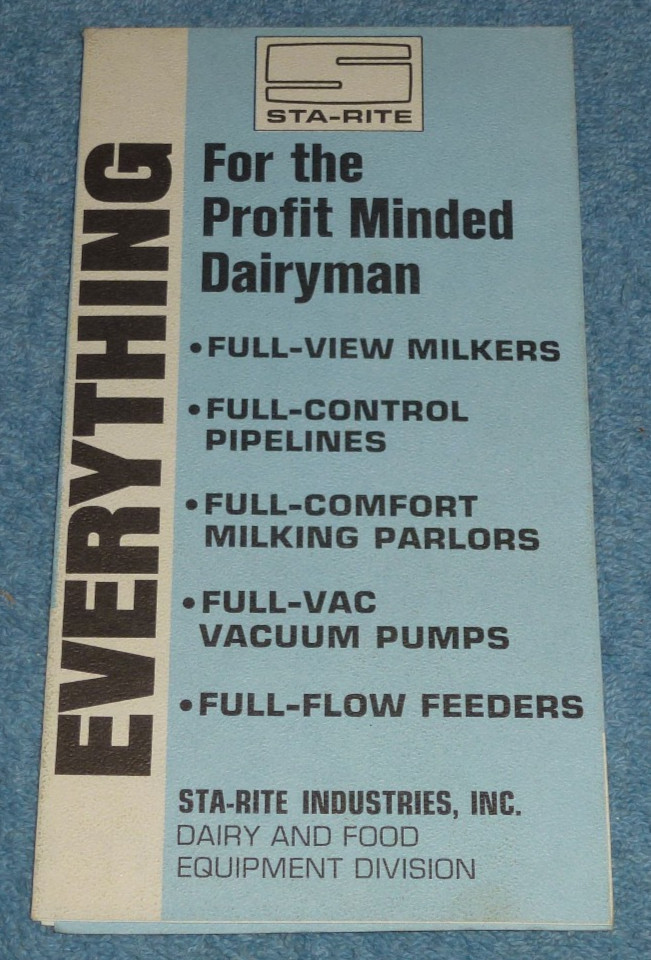 Vtg 1973 Sta-Rite Dairy Farm Milking Equipment Brochure Milkers Parlors Pumps++