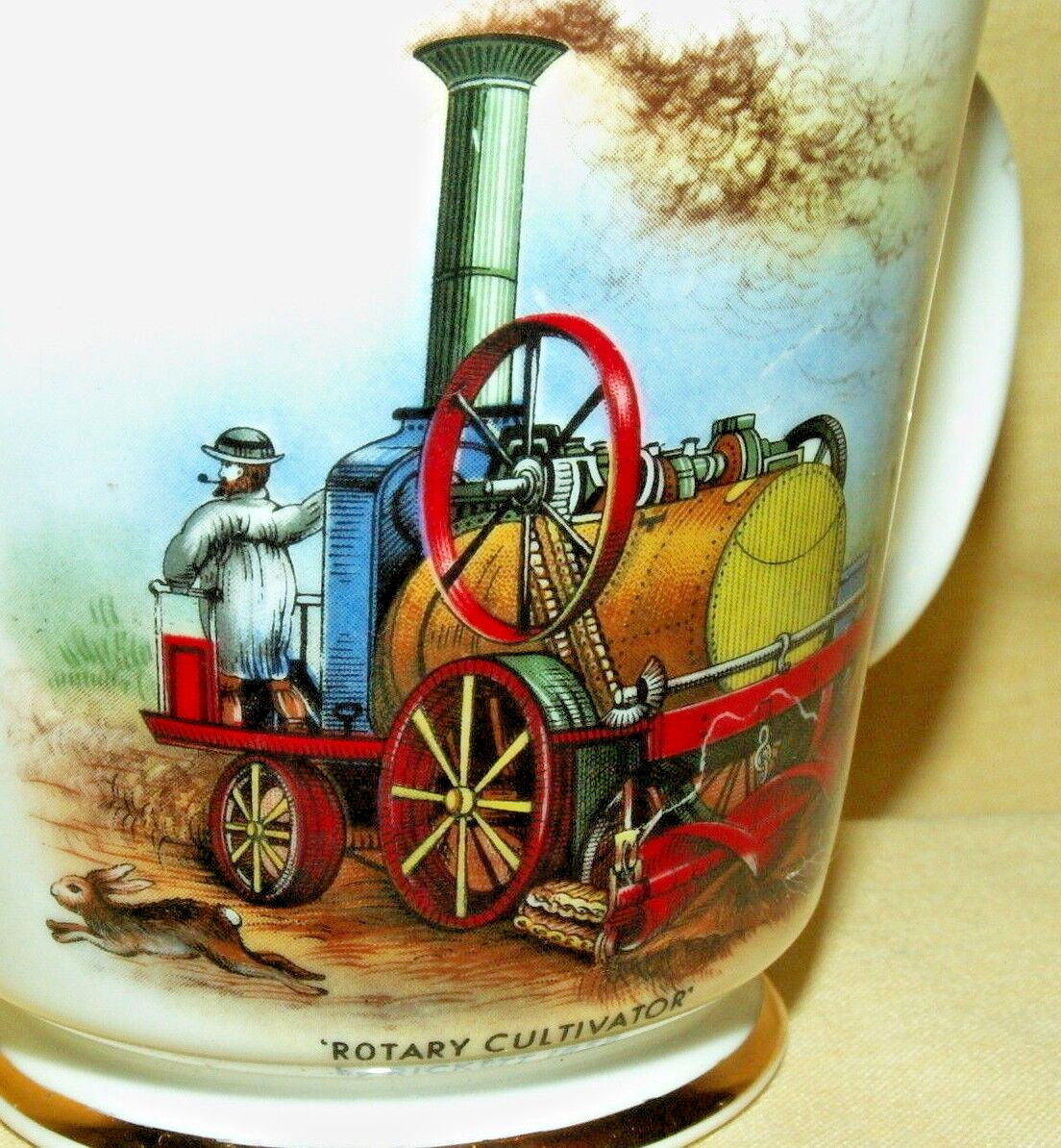 ROTARY CULTIVATOR ROYAL GRAFTON CUP RICKETT 1858 FINE BONE CHINA ENGLAND GOLD.