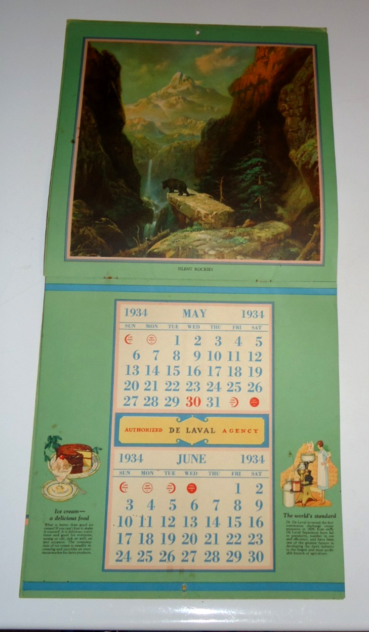 1934 ADVERTISING CALENDAR DE LAVAL SEPARATOR BEAUTIFUL CONDITION