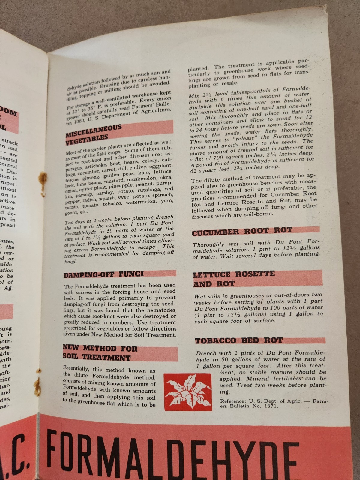 Vintage DUPONT Formaldehyde Brochure Farming Crop Disinfectant POISON