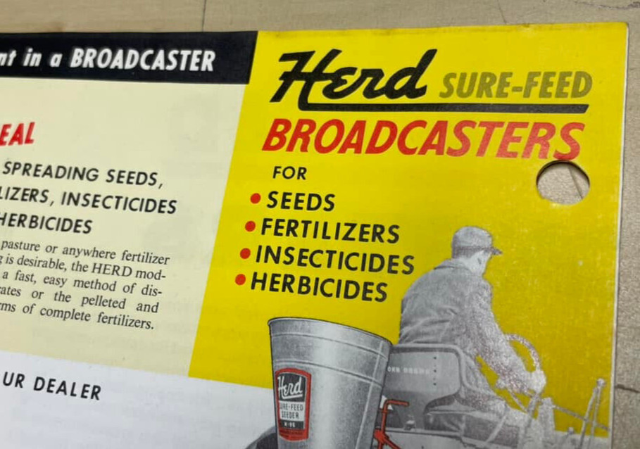 Vtg Herd Sure-Feed Broadcasters Granular Seed Distributor Brochure & Price List