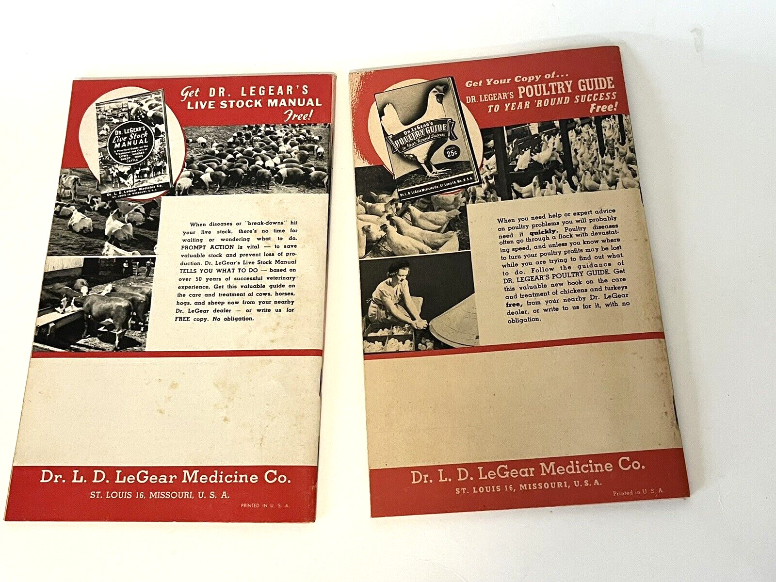 Dr. LeGear&rsquo;s Booklet Poultry Guide Live Stock Manual Horses Sheep 1940&rsquo;s LOT 2