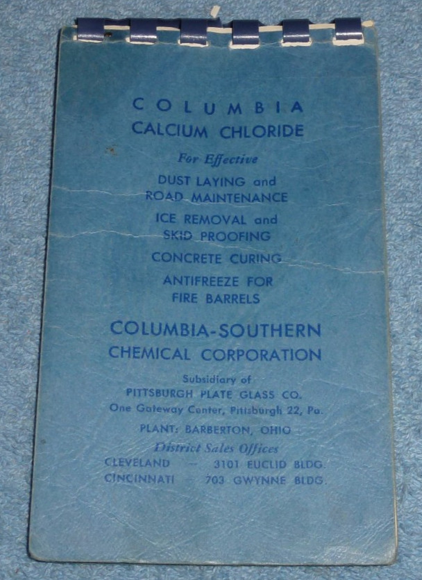 Vtg Columbia-Southern Corporation Barberton Ohio Calcium Chloride Pocket Notepad