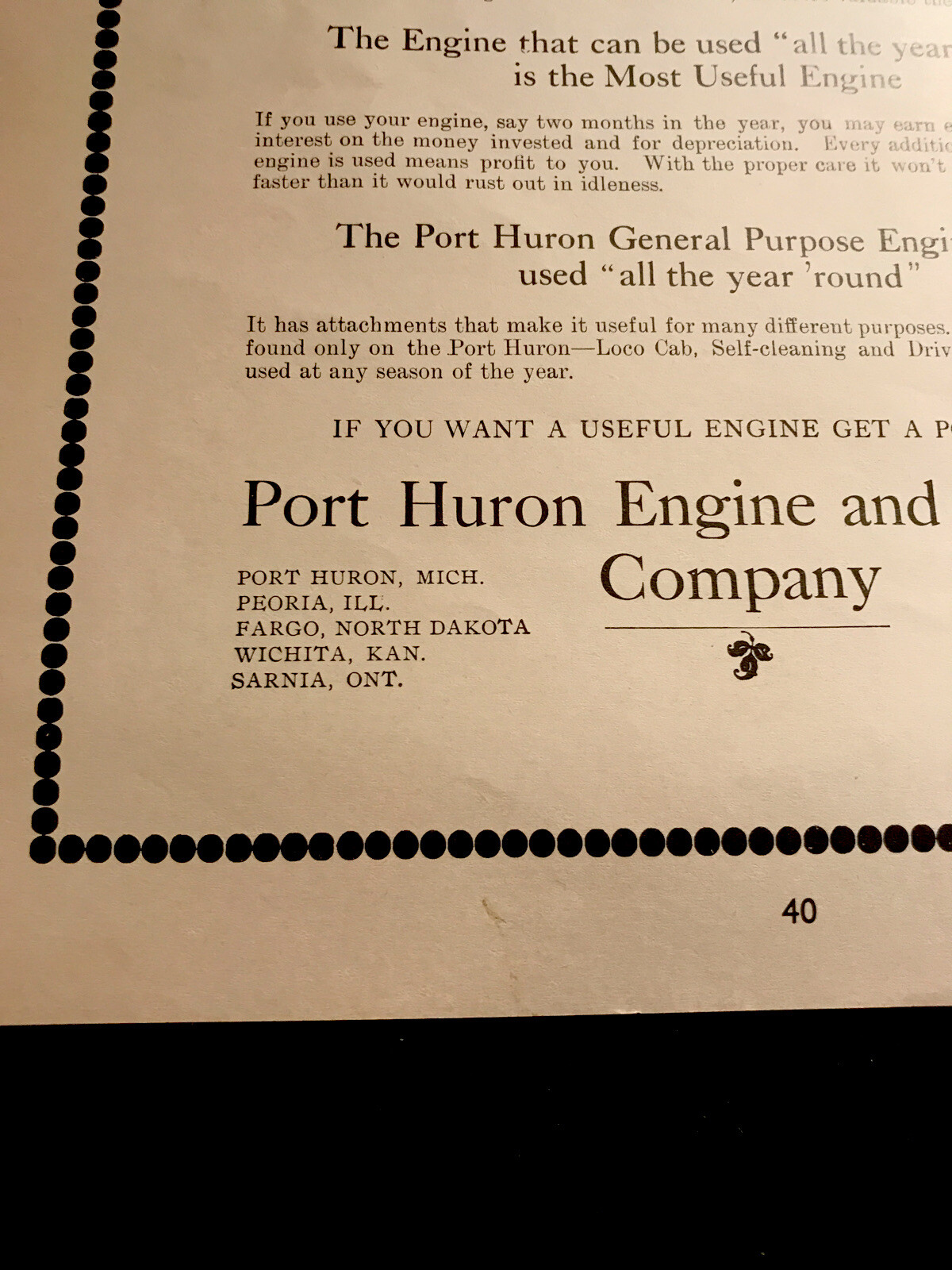 1903 Port Huron Engine & Thresher Farm Implements Advertising – Michigan