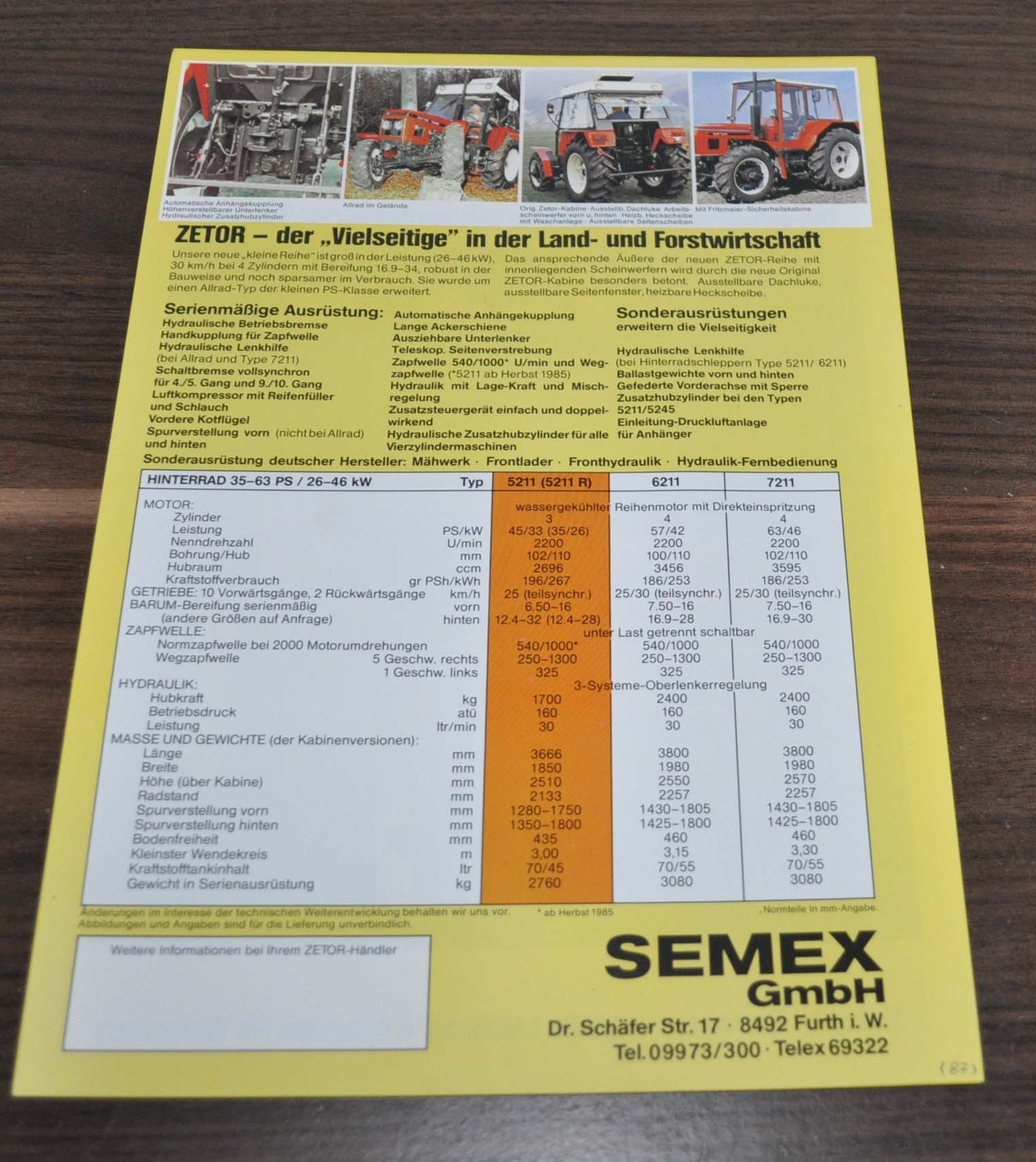 Zetor 5211 Tractor Specification Brochure Prospekt