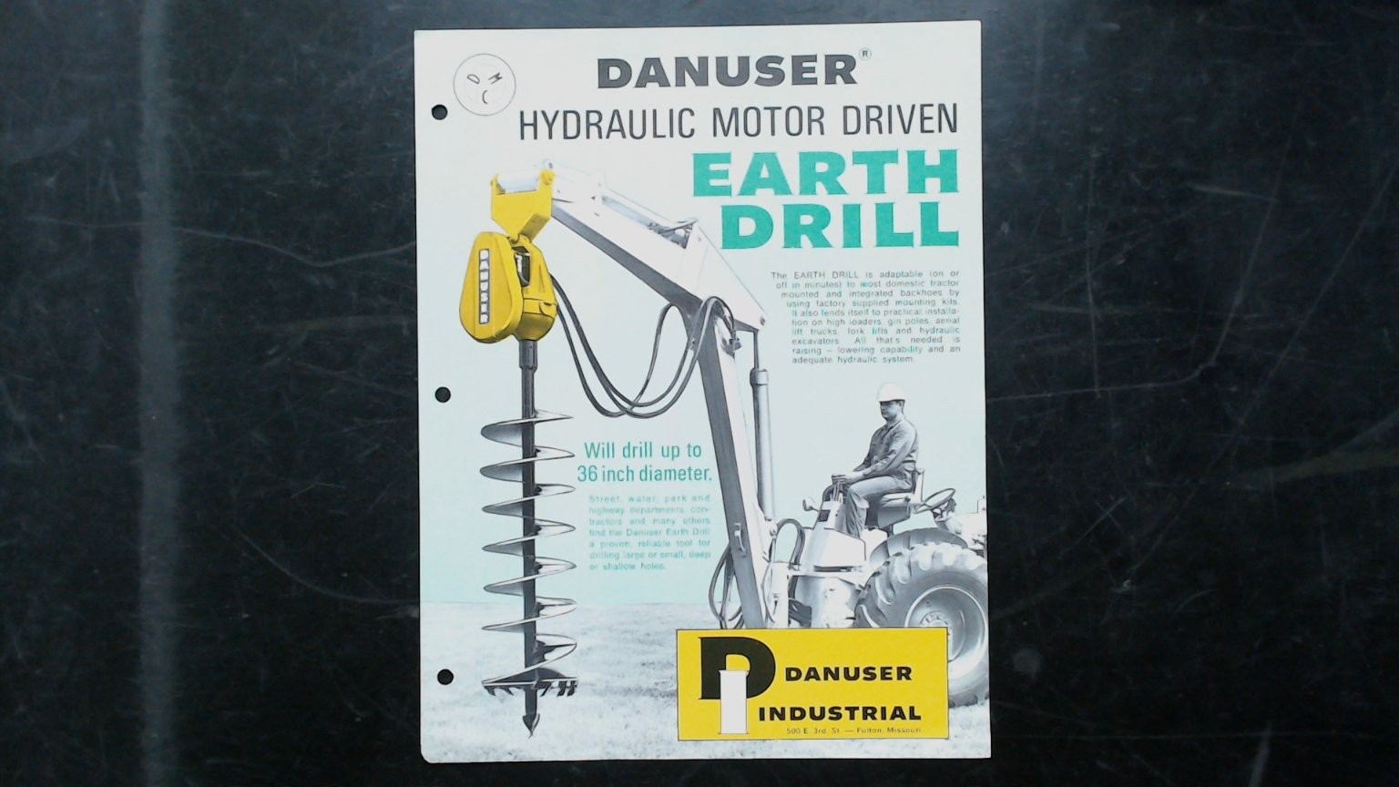 Danuser Hydraulic Motor Driven Earth Drill Brochure Vintage Agriculture