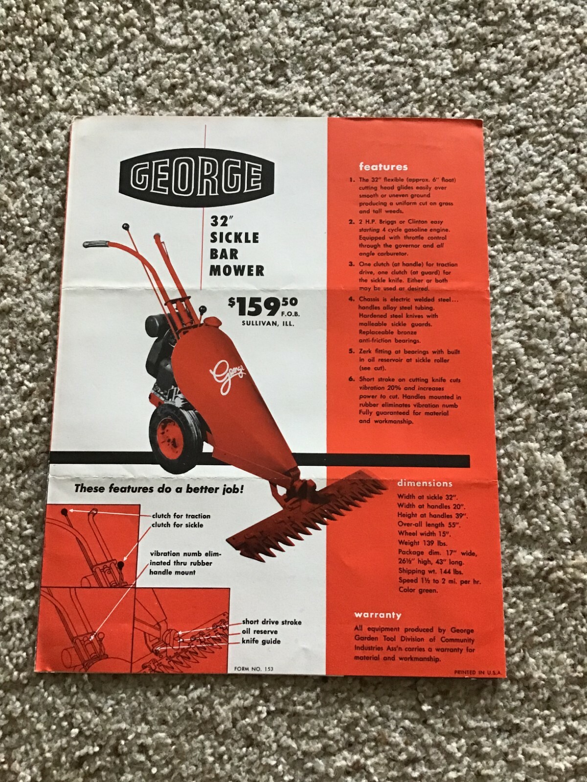 1953 George one tractors original sales literature.
