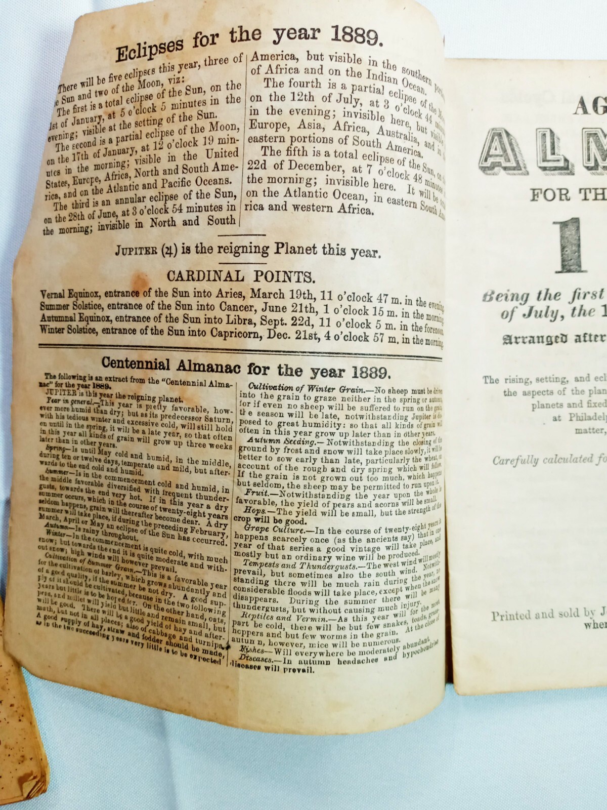 Vintage 1889 John Bear Baer&rsquo;s Agricultural Almanac Lancaster PA Antique Farmers