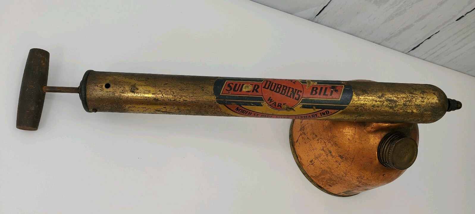 Vintage DOBBINS Metal Ware SUPER BILT SPRAYER Copper Drum Wood Handle Decoration