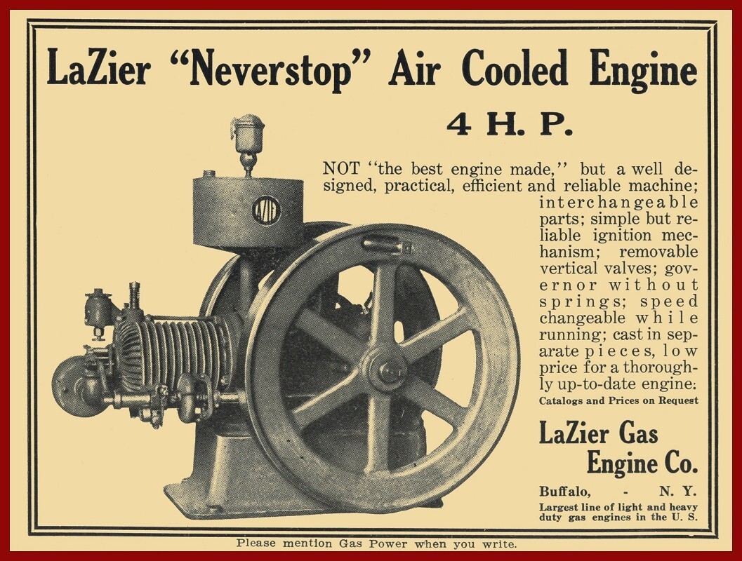 1910 LaZier Gas Engine Co. of Buffalo, New York NEW METAL SIGN: 12 x 16&Prime;