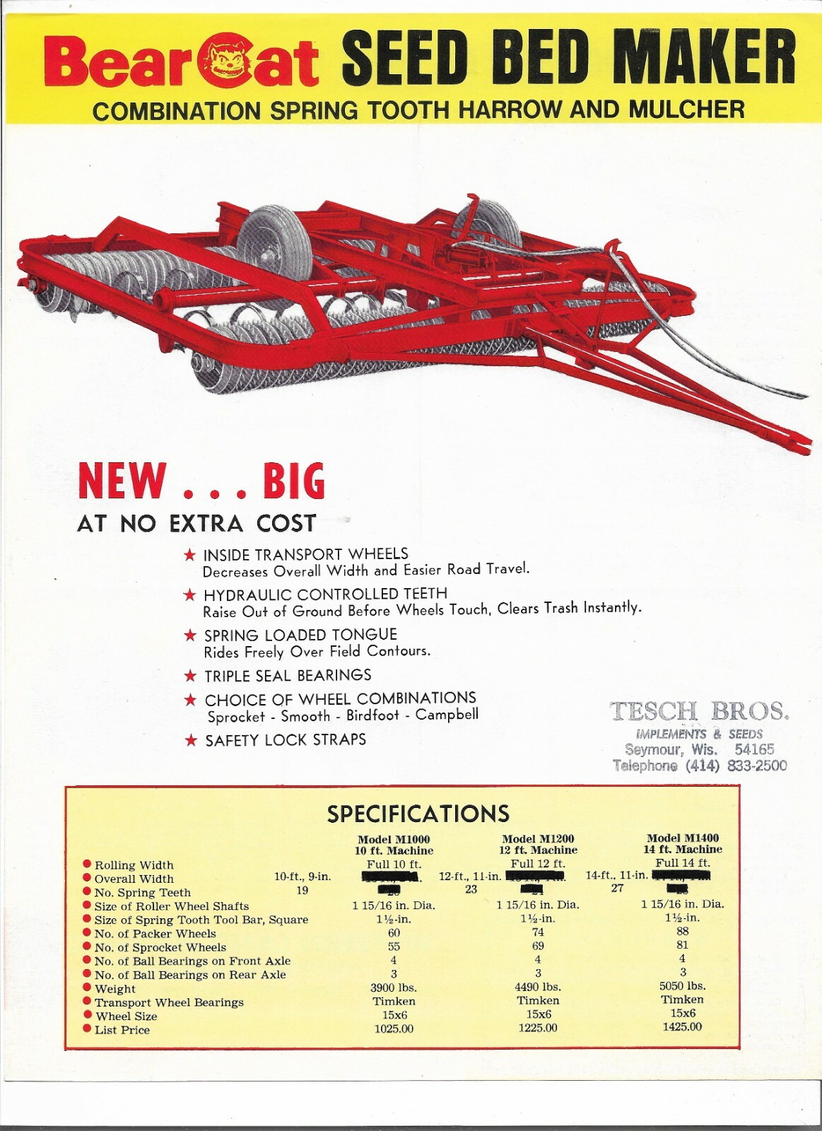 Original BearCat M1000 M1200 M1400 Seed Bed Maker Single Page Sales Brochure