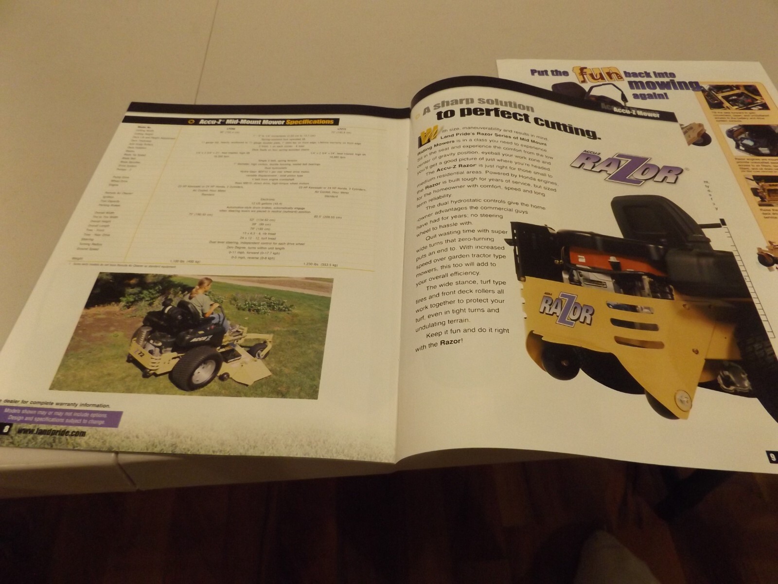 2-pc. LAND PRIDE RIDING MOWERS Accu-Z, Accu-Z RAZOR, LIT # BAC 30618 1/05