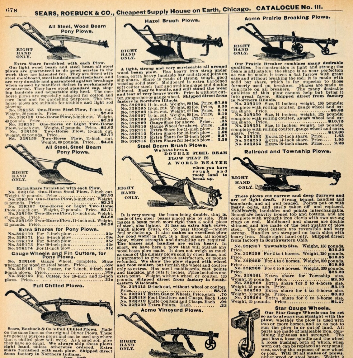 1901 Brush Plows Farming Reproduction Advertisement Sears Agriculture DWU17D