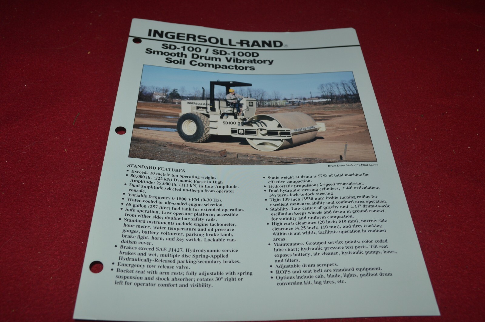 Ingersoll Rand SD-100 SD-100D Vibratory Compactor Roller Brochure DCPA14