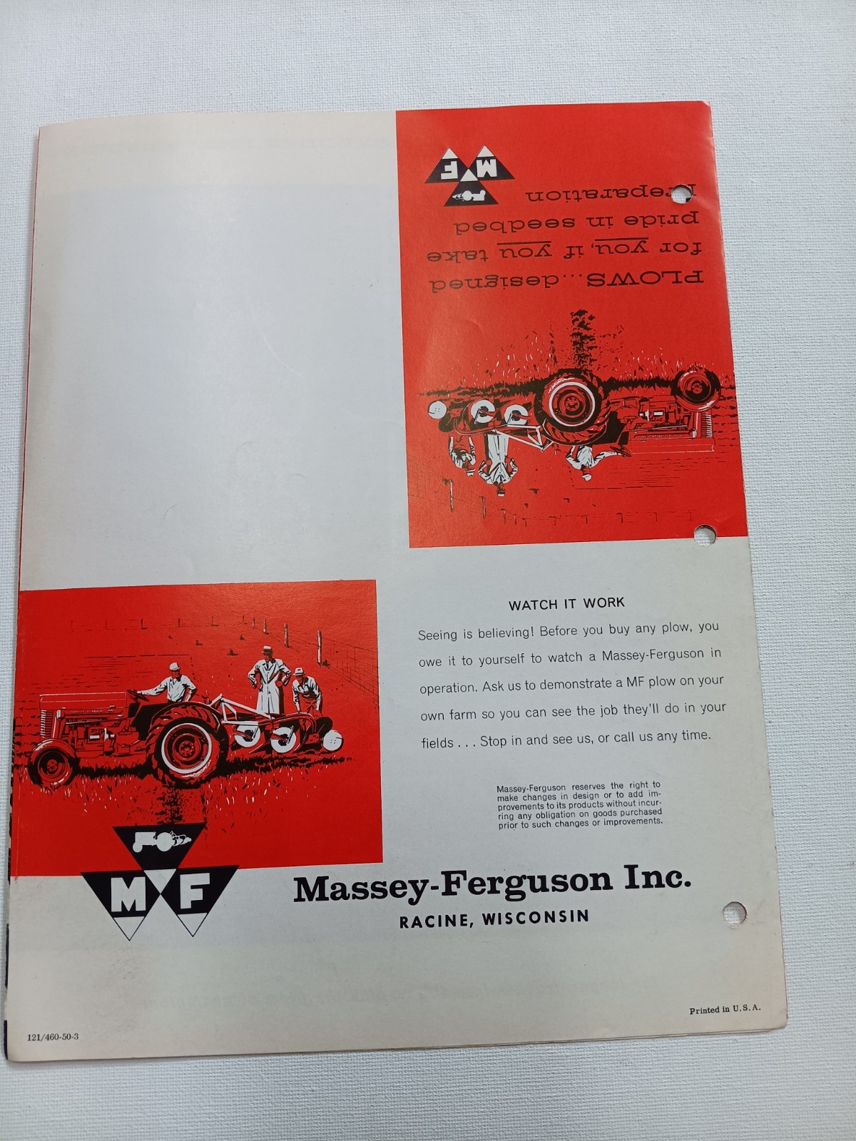 Vintage Massey Ferguson MF 72 & 62 Moldboard Plows Foldout Dealer Brochure AD