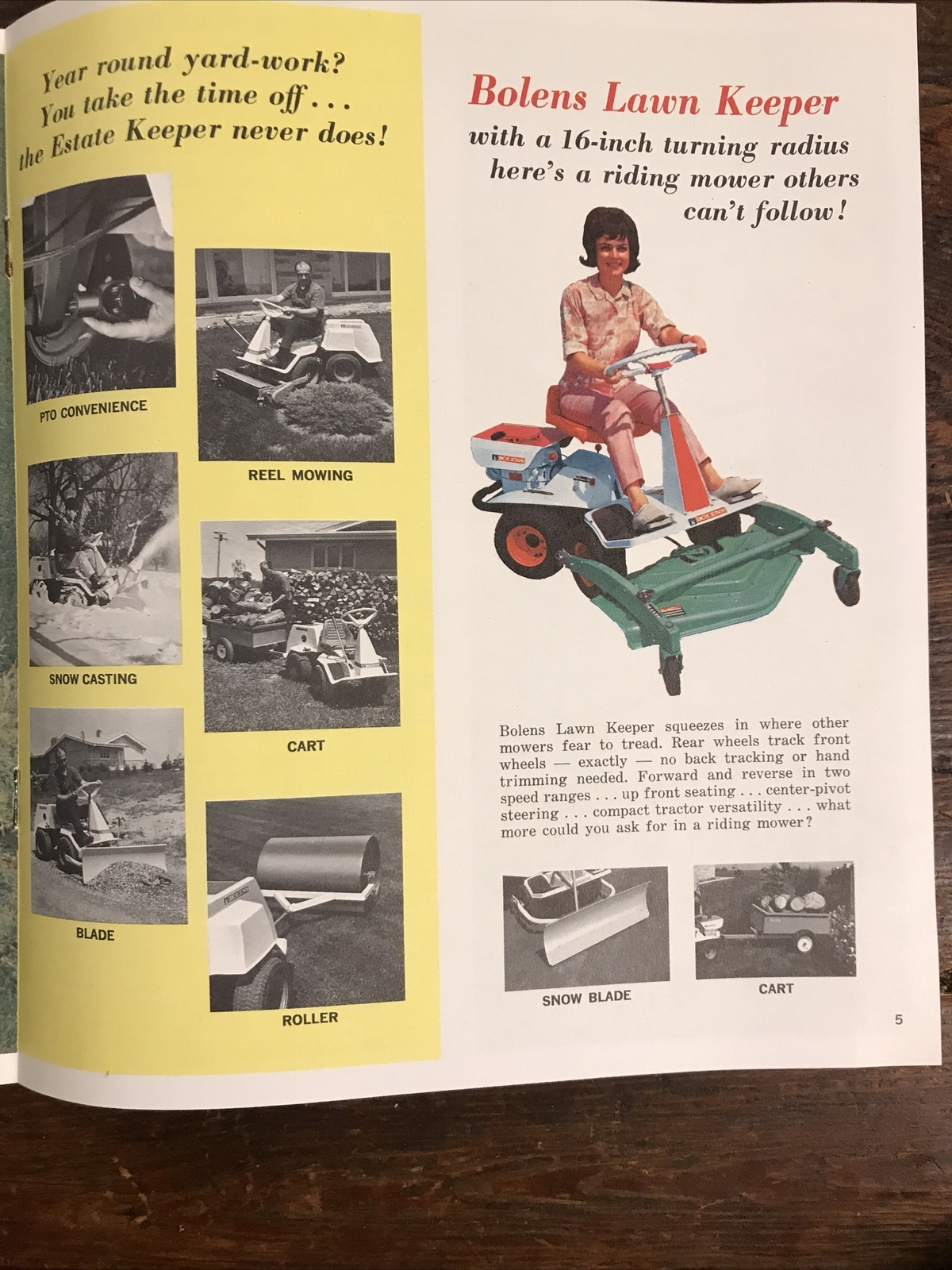 1965 VINTAGE ORIGINAL BOLENS LAWN GARDEN ESTATE KEEPER TRACTOR COLOR BROCHURE