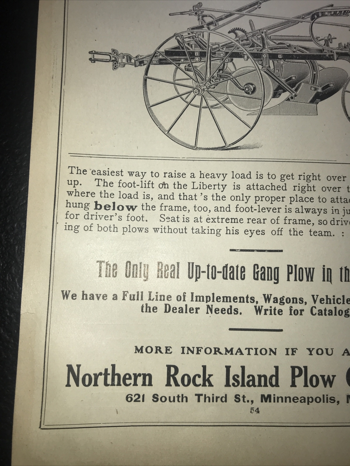 1908 Rock Island Liberty Gang Plow Farm Advertising – Minneapolis – Minnesota